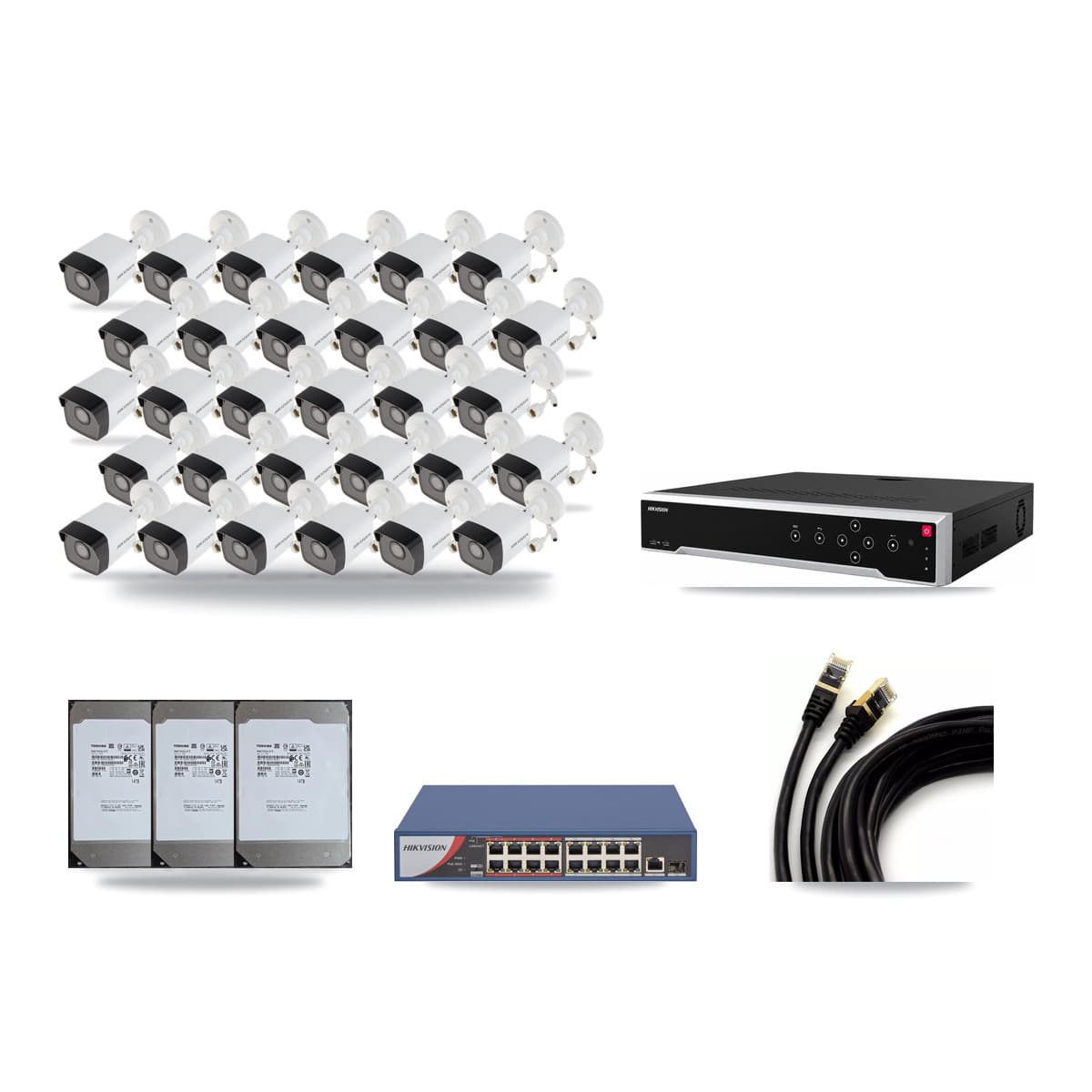 Hikvision 32-Channel 5MP CCTV Kit — 30 Bullet Cameras + 3× 14TB Recording - Image 1