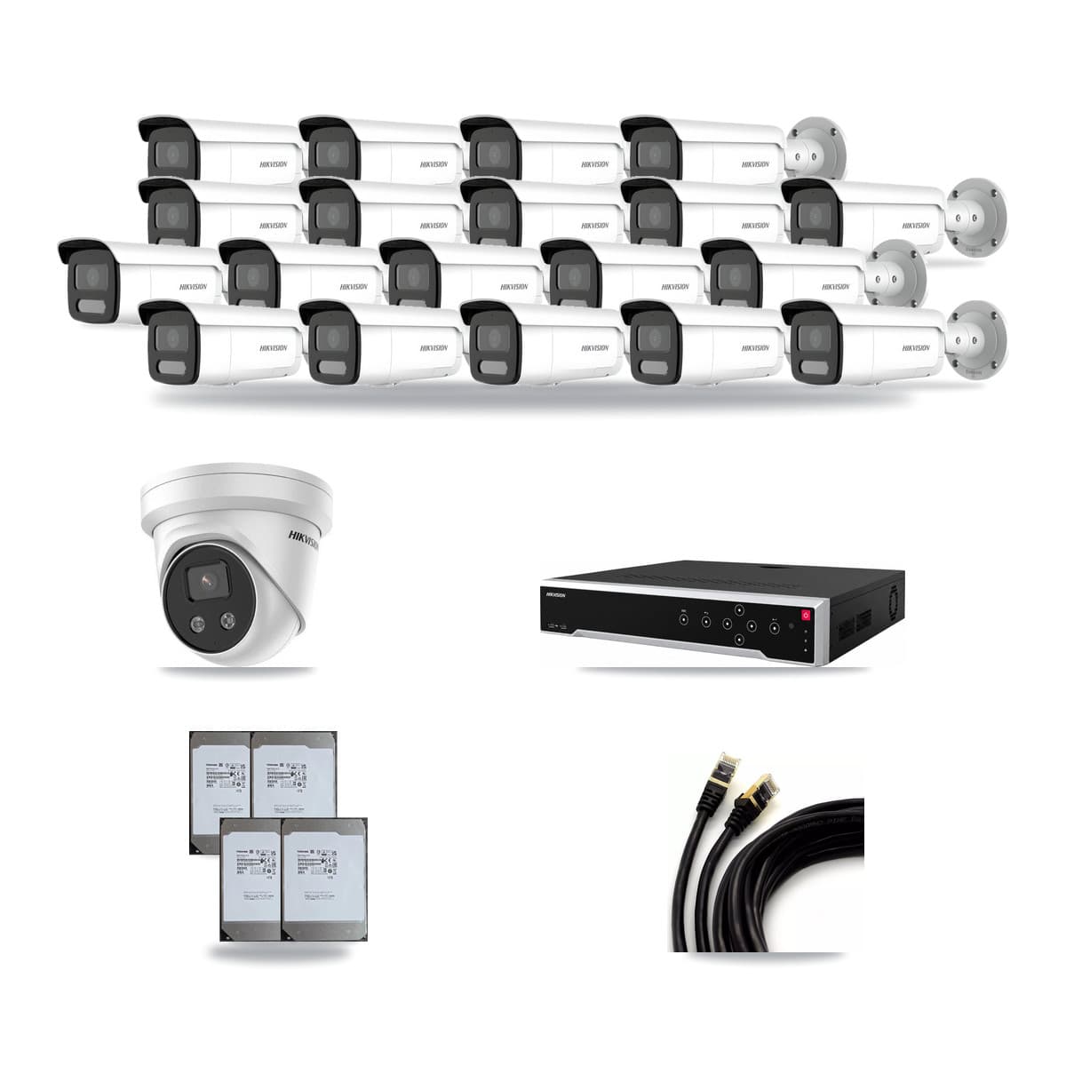 Hikvision 32-Channel 4MP – 5MP CCTV Kit — 19 4MP Bullet + 1 5MP Turret Cameras + 4× 14TB Recording - Image 1