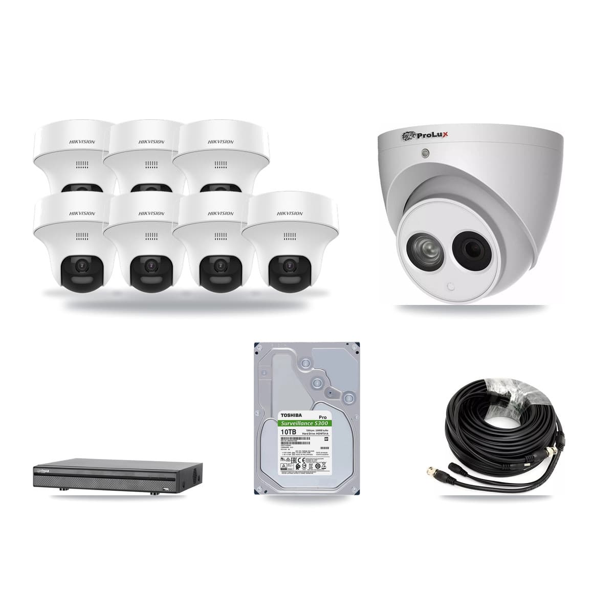 8-Channel 4MP – 5MP CCTV Kit — 7 DS-2CE70K0T 5MP + 1 PXC-612C4W-A 4MP Turret Cameras + 10TB Recording (DH-XVR5108H Recorder) - Image 1