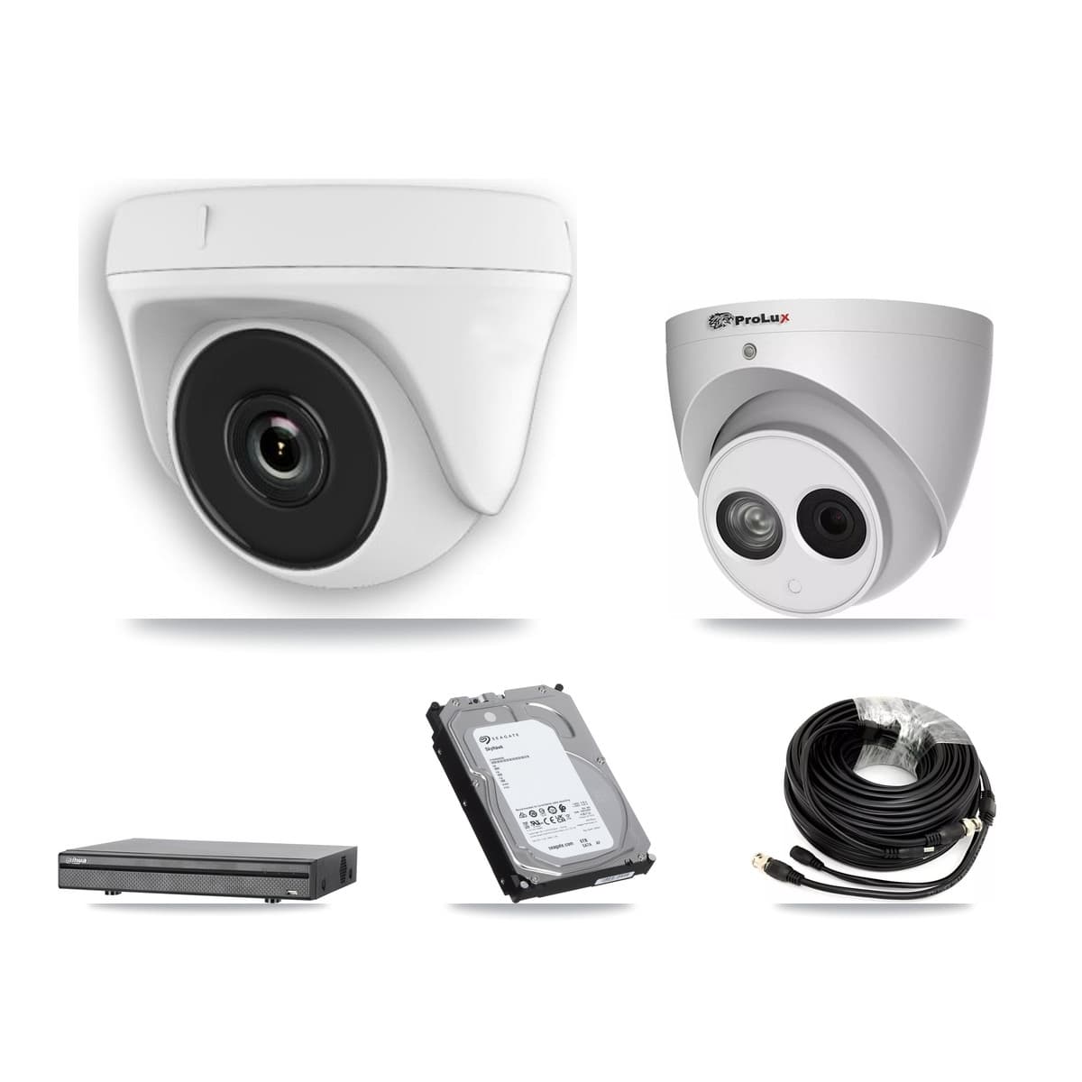Prolux & Dahua 8-Channel 2MP – 4MP CCTV Kit — 7 White 2MP Dome + 1 4MP Turret Cameras + 6TB Recording (DH-XVR5108H Recorder)