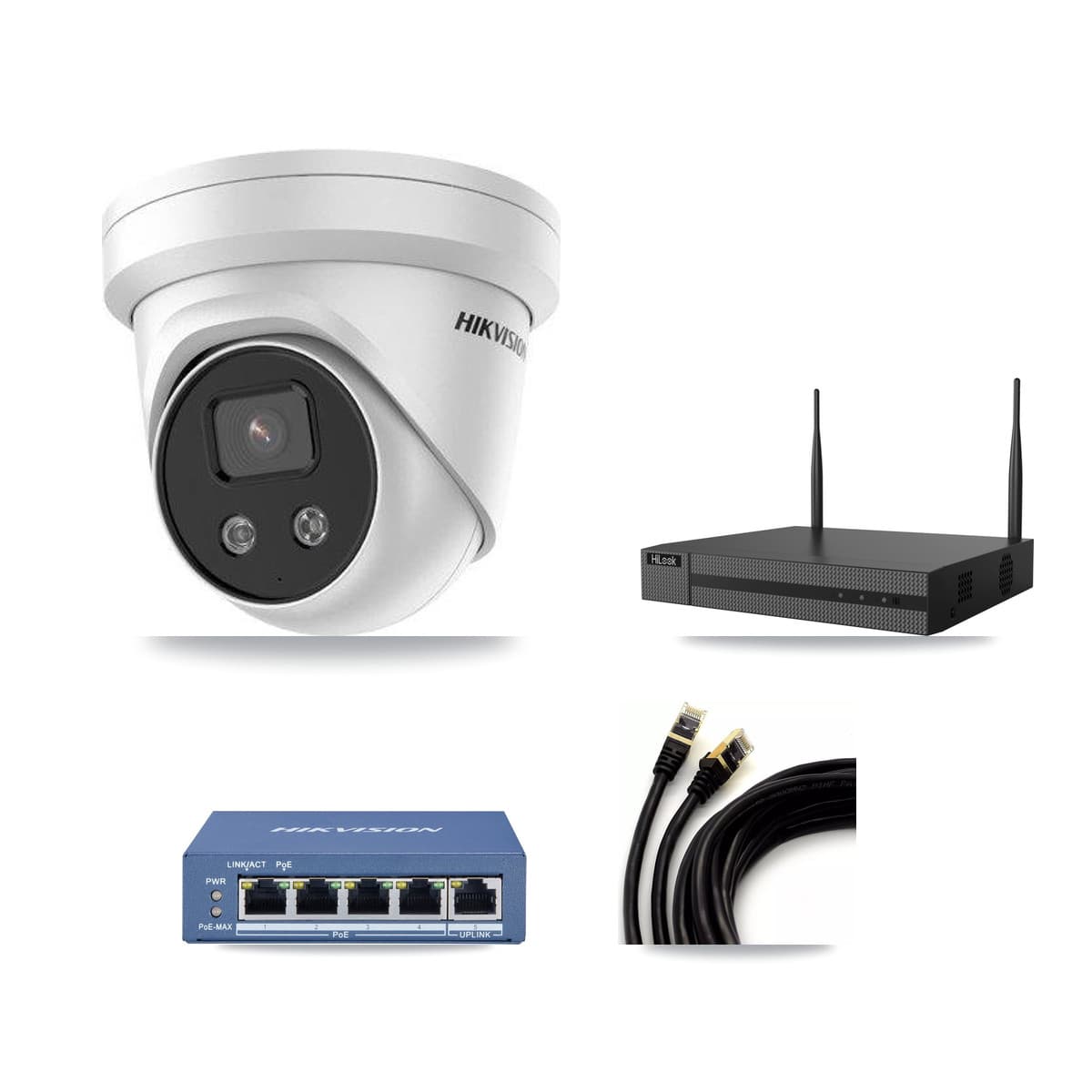 Hikvision & HiLook 4-Channel 5MP CCTV Kit — 2 Turret Cameras + 3TB Recording