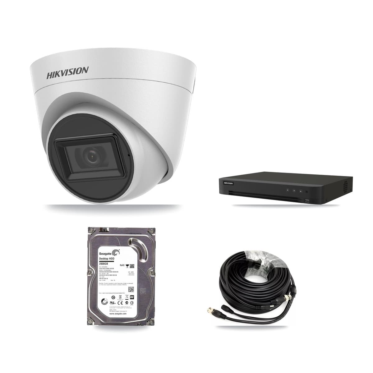 Hikvision 8-Channel 5MP CCTV Kit — 4 White DS-2CE78H0T-IT3FS Turret Cameras + 2TB Recording (IDS-7208HUHI-M1/XT Recorder)