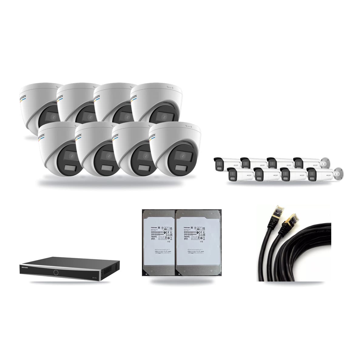 Hikvision 16-Channel 2MP – 4K CCTV Kit — 8 2MP Turret + 8 White 4K Bullet Cameras + 2× 14TB Recording (DS-7616NXI Recorder) - Image 1