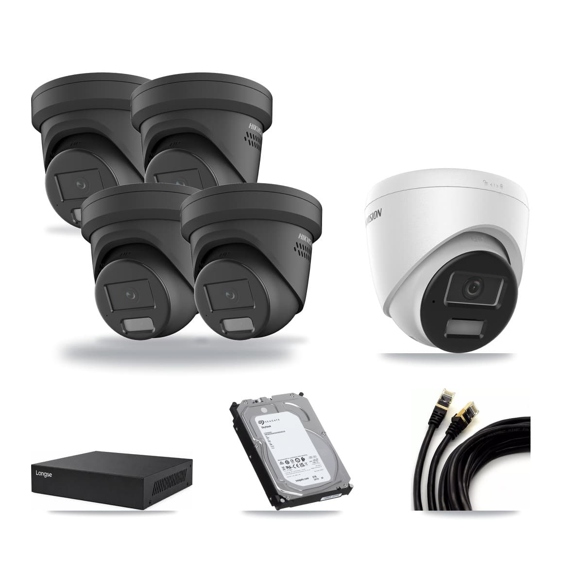 Hikvision & Longse 8-Channel 4MP CCTV Kit — 1 DS-2CD1343G2 + 4 DS-2CD2347G2 Turret Cameras + 6TB Recording - Image 1