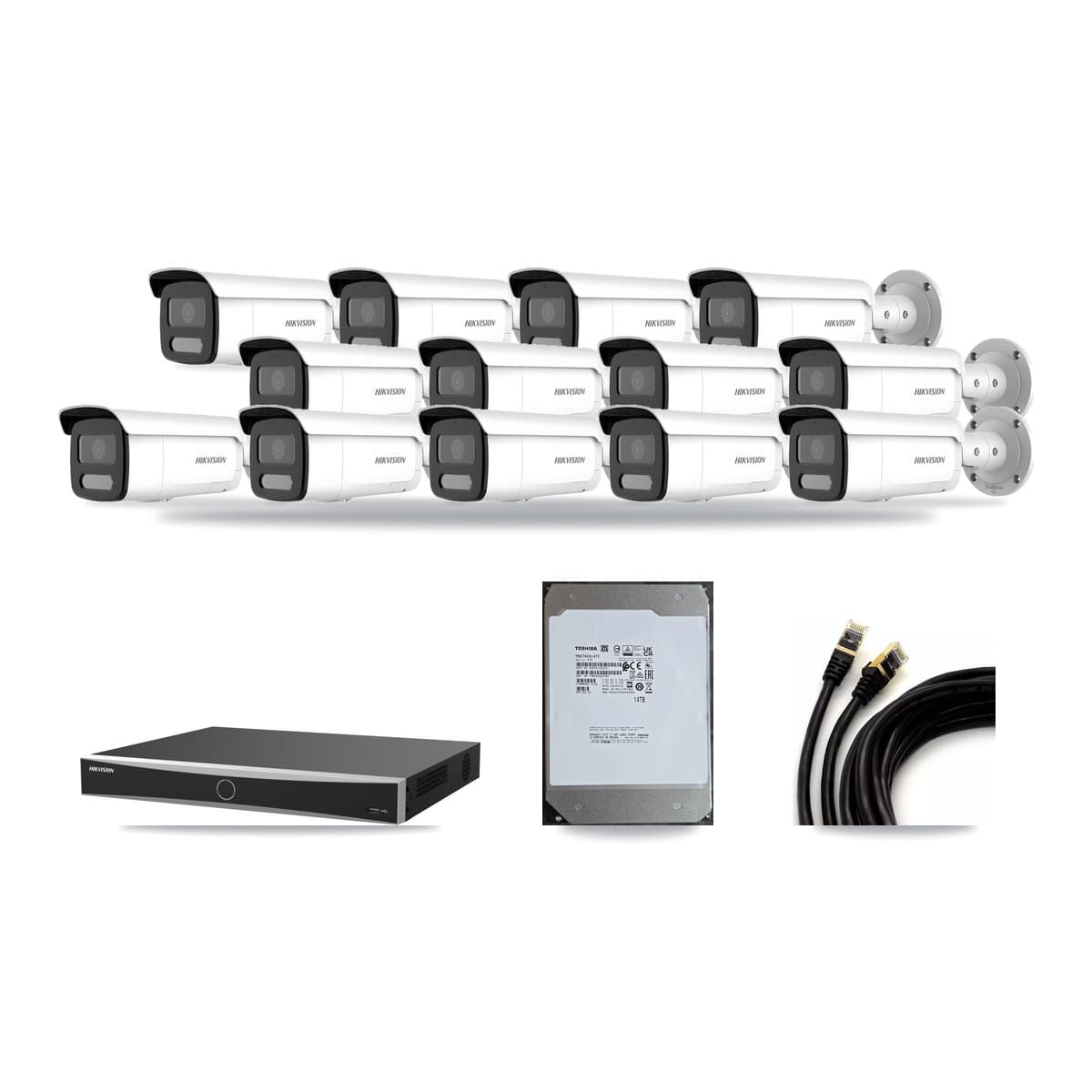 Hikvision 16-Channel 4MP – 5MP CCTV Kit — 13 4MP Bullet + 1 5MP Dome Cameras + 14TB Recording (DS-7616NXI Recorder) - Image 1