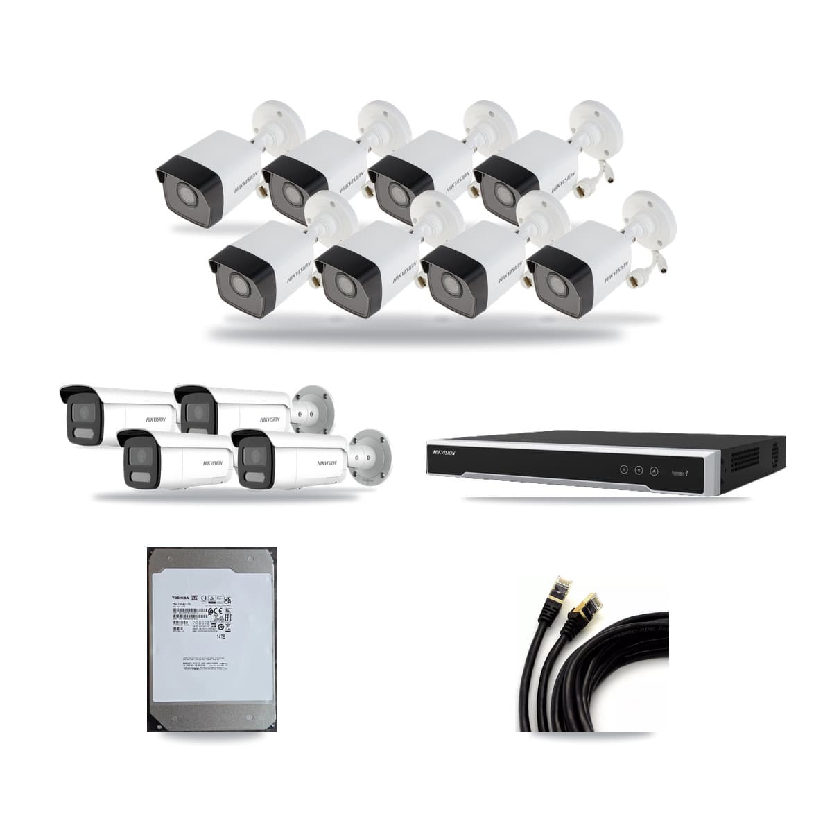 Hikvision 16-Channel 4MP – 5MP CCTV Kit — 8 5MP + 4 4MP Bullet Cameras + 14TB Recording (DS-7616NI-M2 Recorder) - Image 1