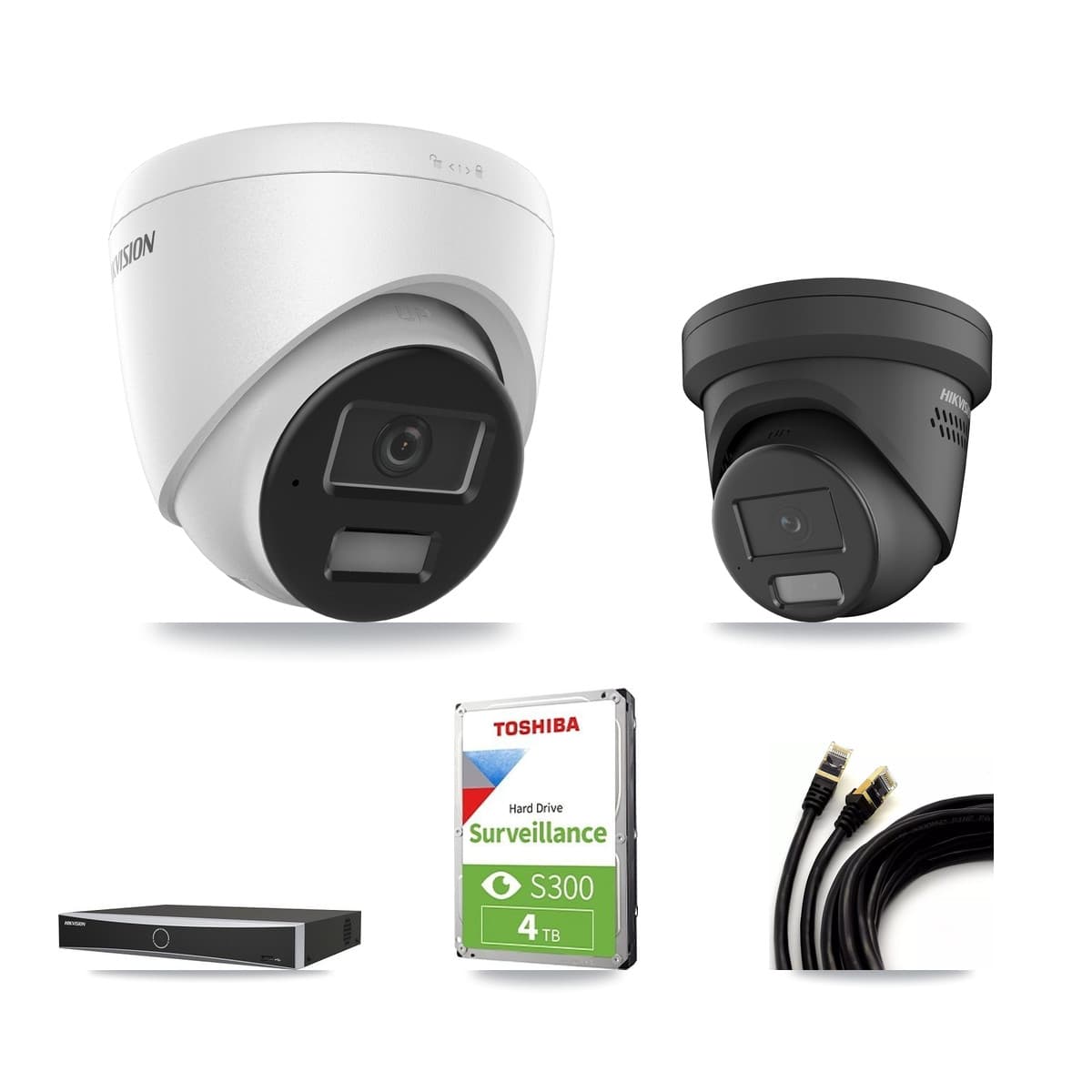 Hikvision 4-Channel 4MP CCTV Kit — 2 DS-2CD1343G2 + 1 DS-2CD2347G2 Turret Cameras + 4TB Recording - Image 1
