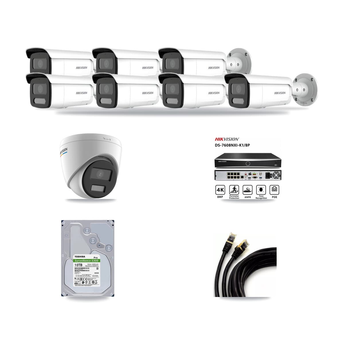 Hikvision 8-Channel 2MP – 4MP CCTV Kit — 1 2MP Turret + 7 4MP Bullet Cameras + 10TB Recording - Image 1