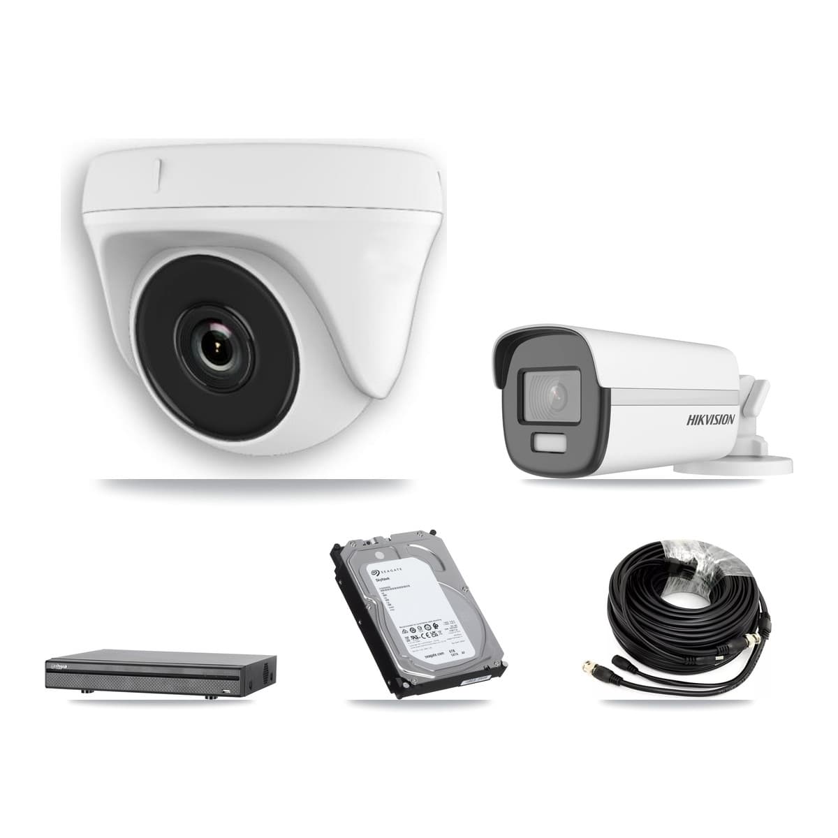 Hikvision & Dahua 8-Channel 2MP – 4K CCTV Kit — 1 4K Bullet + 6 White 2MP Dome Cameras + 6TB Recording (DH-XVR5108H Recorder) - Image 1