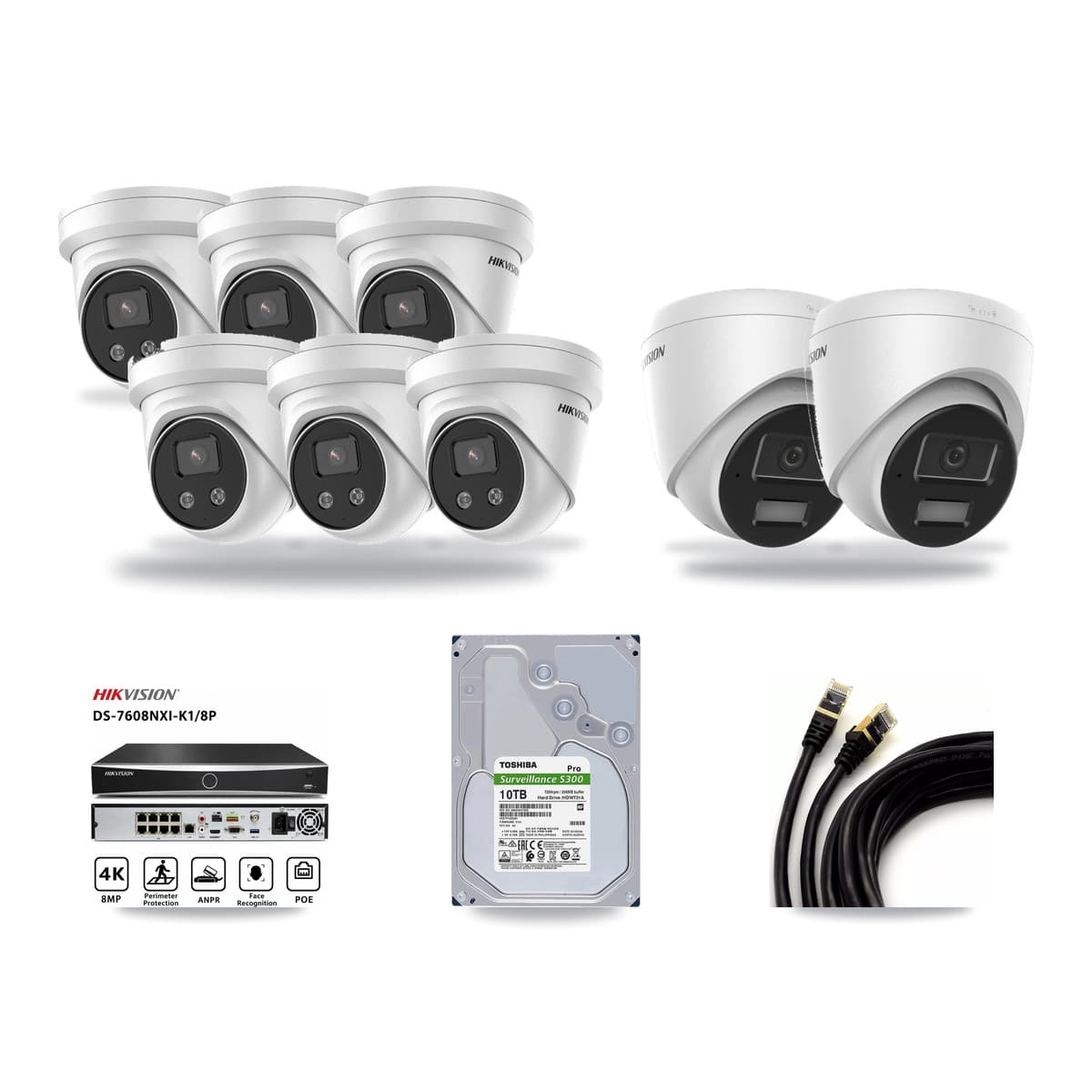Hikvision 8-Channel 4MP – 5MP CCTV Kit — 2 4MP + 6 5MP Turret Cameras + 10TB Recording - Image 1