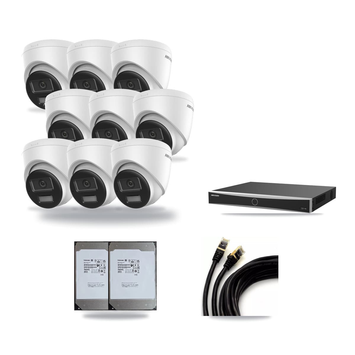 Hikvision 16-channel CCTV kit: 9 cameras (9× 4K Turret), 2× 14TB hard drive