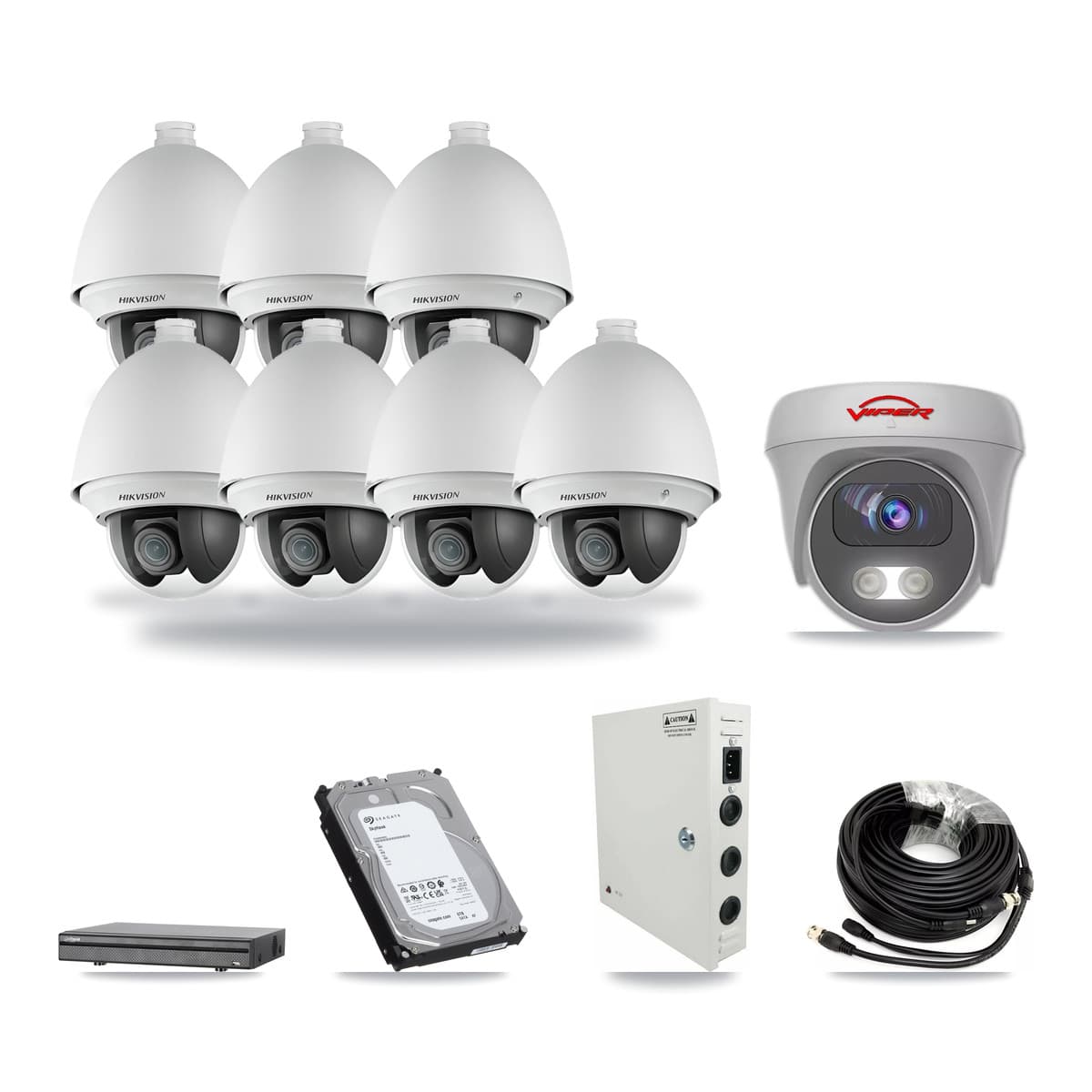 8-Channel 2MP – 5MP CCTV Kit — 7 2MP PTZ + 1 White 5MP Cameras + 6TB Recording (DH-XVR5108H Recorder) - Image 1