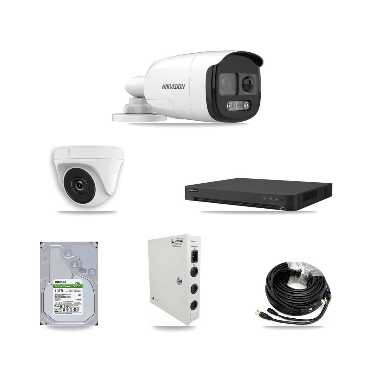 Hikvision 32-Channel 2MP – 5MP CCTV Kit — 6 DS-2CE12KF3T 5MP Bullet + 3 White HDT-2MP-N20W 2MP Dome Cameras + 10TB Recording