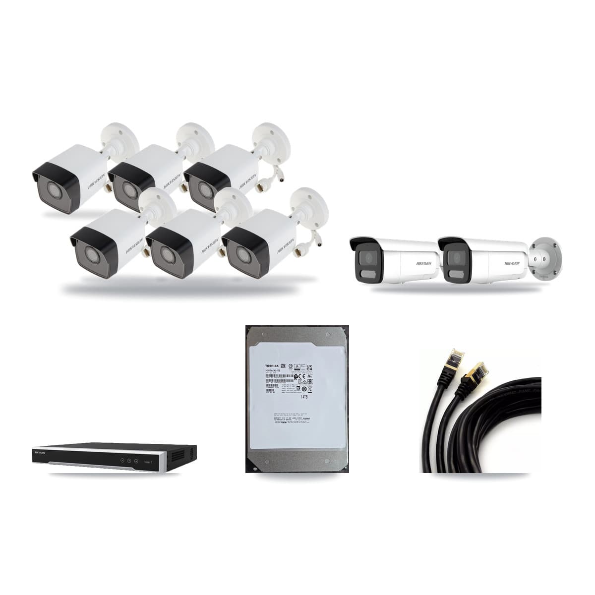 Hikvision 8-Channel 4MP – 5MP CCTV Kit — 6 5MP + 2 4MP Bullet Cameras + 14TB Recording - Image 1