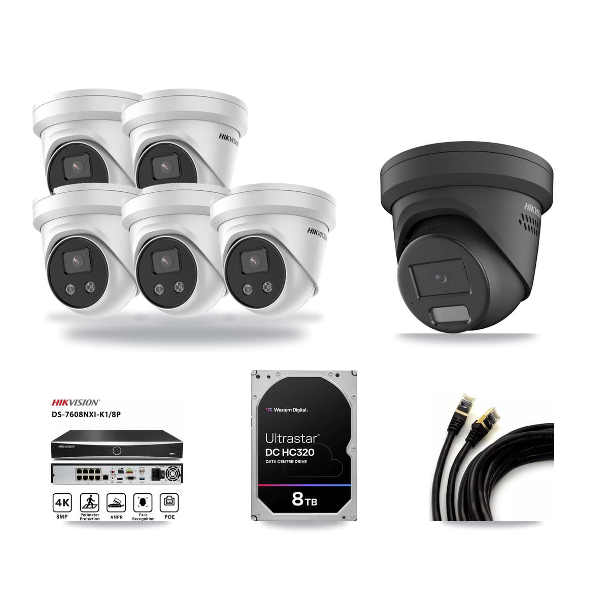 Hikvision 8-Channel 4MP – 5MP CCTV Kit — 1 Black 4MP + 5 5MP Turret Cameras + 8TB Recording - Image 1