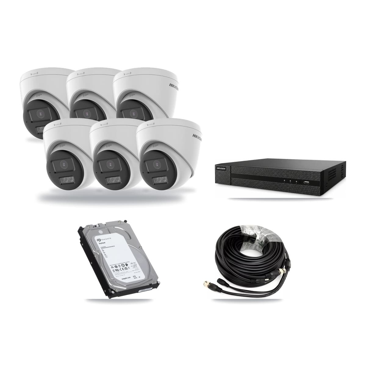 Hikvision 8-Channel 5MP CCTV Kit — 6 DS-2CE78K0T-LTS Turret Cameras + 6TB Recording (DVR-8CH-HYL8MP Recorder) - Image 1