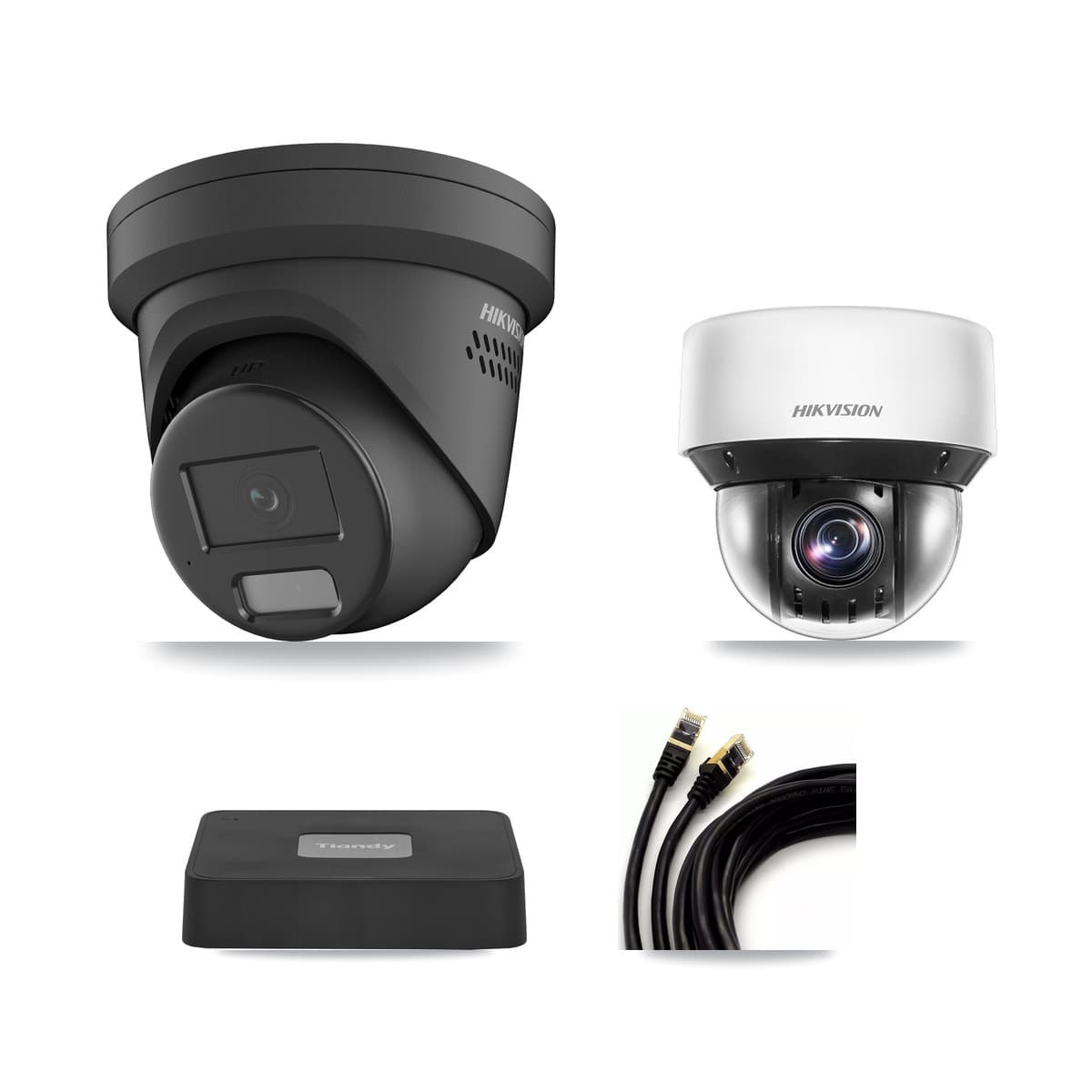 Hikvision & Tiandy 4-Channel 4MP CCTV Kit — 1 Black DS-2CD2347G2 Turret + 1 DS-2DE4A425IW PTZ Cameras + 3TB Recording - Image 1