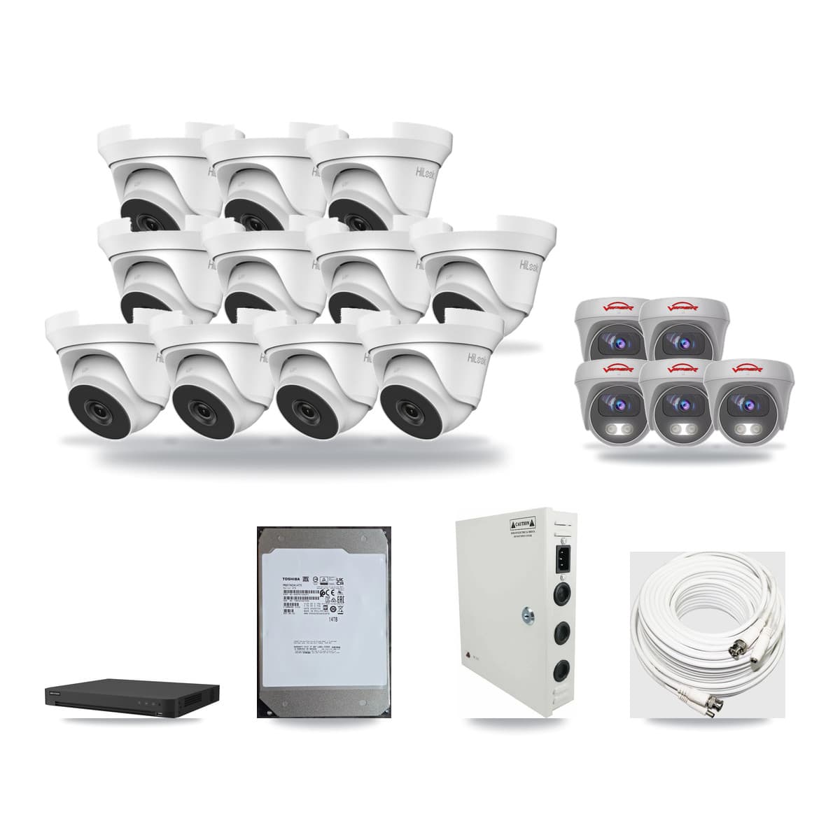 16-Channel 4MP – 5MP CCTV Kit — 11 4MP Turret + 5 5MP Cameras + 14TB Recording - Image 1