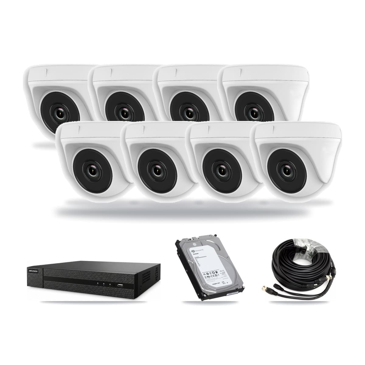 8-Channel 2MP CCTV Kit — 8 White Dome Cameras + 6TB Recording (DVR-8CH Recorder) - Image 1