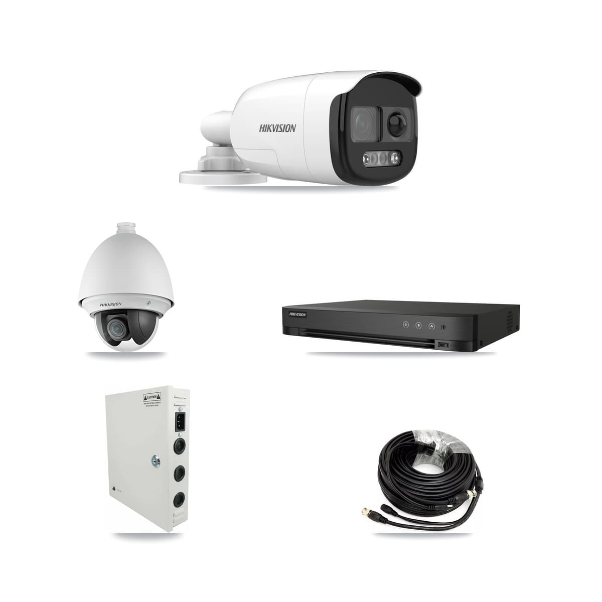 Hikvision 4-Channel 2MP – 5MP CCTV Kit — 1 DS-2AE4225T 2MP PTZ + 2 DS-2CE12KF3T 5MP Bullet Cameras + 3TB Recording (DS-7204HUHI Recorder)