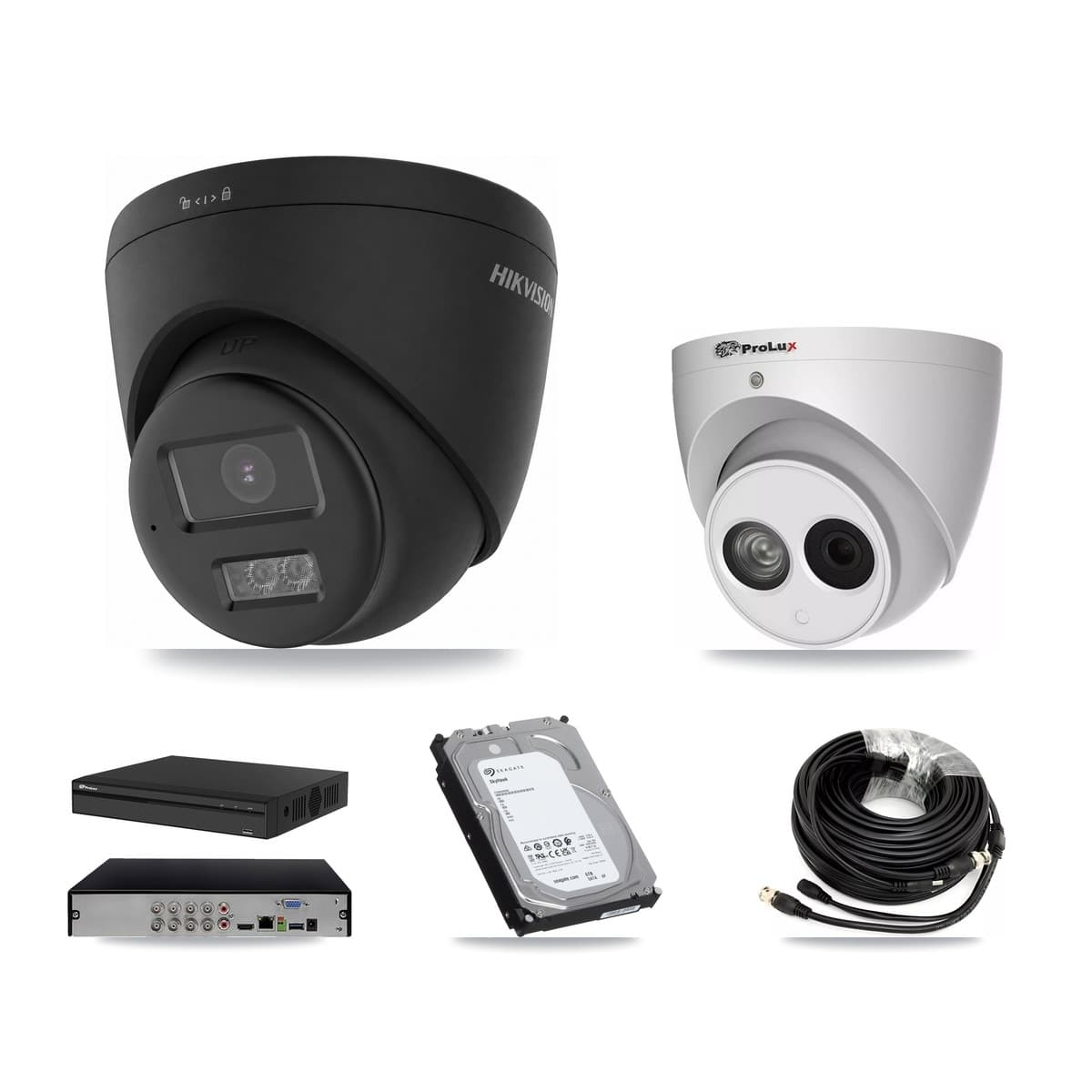 Hikvision & Prolux 8-Channel 4MP – 4K CCTV Kit — 3 Black 4K + 1 4MP Turret Cameras + 6TB Recording (PXD-5108HS Recorder)