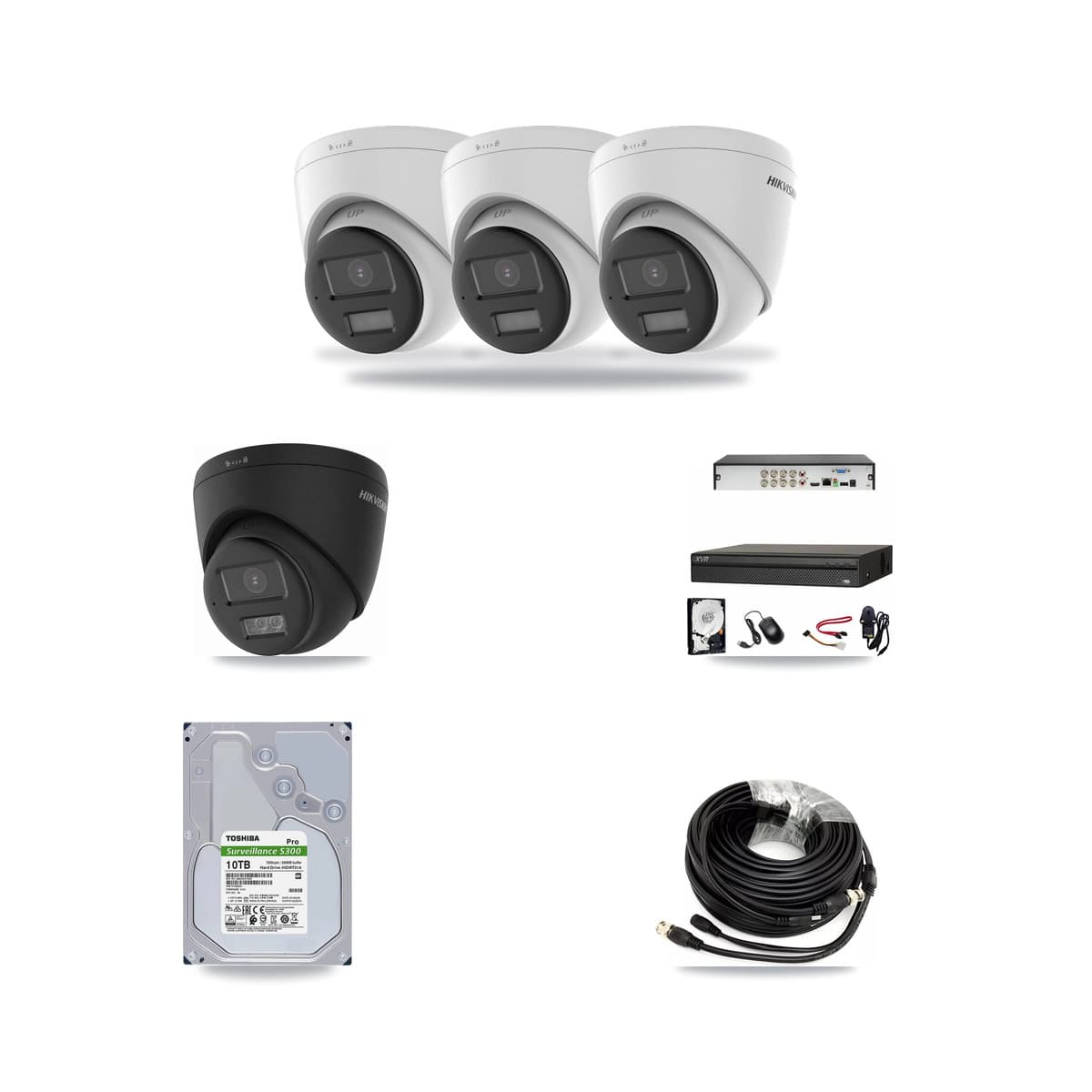 Hikvision & Dahua 8-Channel 4K CCTV Kit — 3 DS-2CE78U0T + 1 Black DS-2CE78U0T Turret Cameras + 10TB Recording (XVR-3108AD Recorder) - Image 1