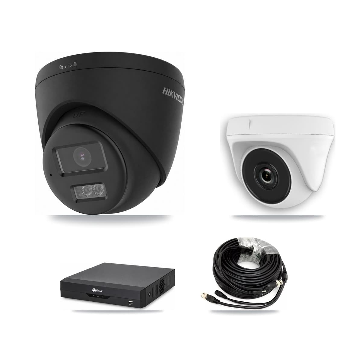 Hikvision & Dahua 4-Channel 2MP – 4K CCTV Kit — 3 Black 4K Turret + 1 White 2MP Dome Cameras + 8TB Recording