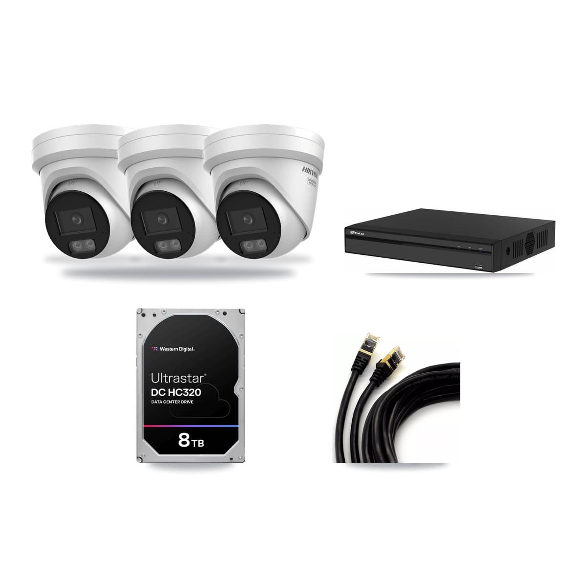 Hikvision & Prolux 4-Channel 4K CCTV Kit — 3 DS-2CD2387G3 Turret Cameras + 8TB Recording - Image 1
