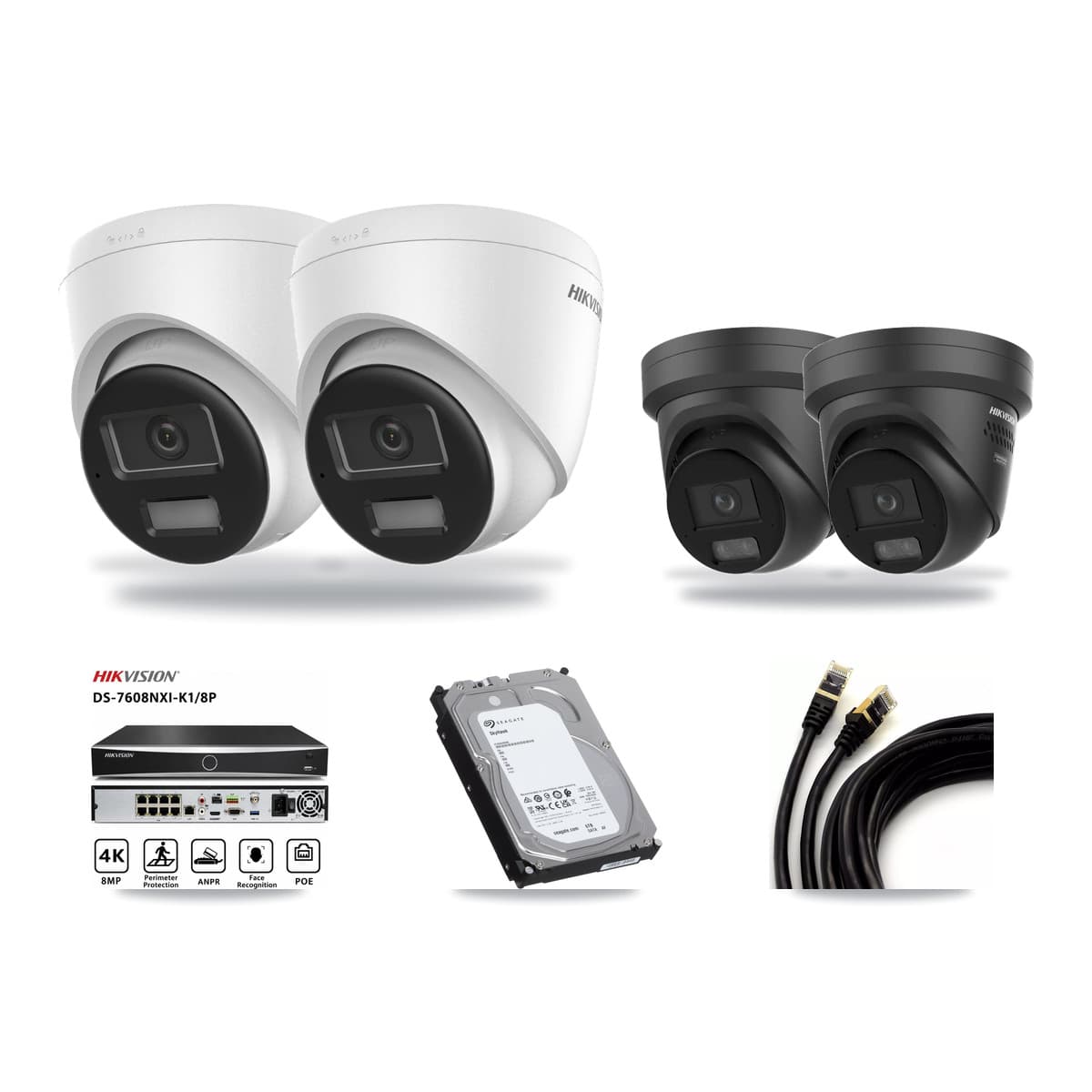 Hikvision 8-Channel 4K CCTV Kit — 2 DS-2CD1383G2 + 2 DS-2CD2387G3 Turret Cameras + 6TB Recording - Image 1