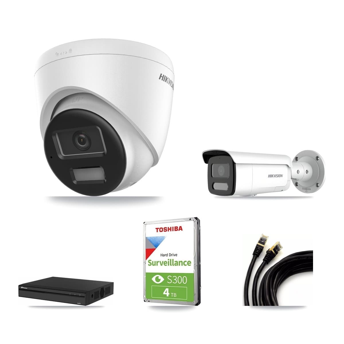 Hikvision & Prolux 4-Channel 4MP – 4K CCTV Kit — 1 4K Turret + 1 4MP Bullet Cameras + 4TB Recording