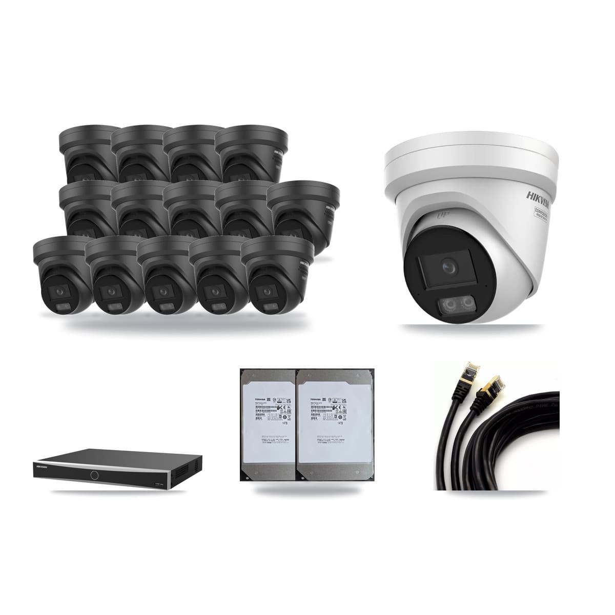 Hikvision 16-Channel 4K CCTV Kit — 1 + 14 Black Turret Cameras + 2× 14TB Recording - Image 1