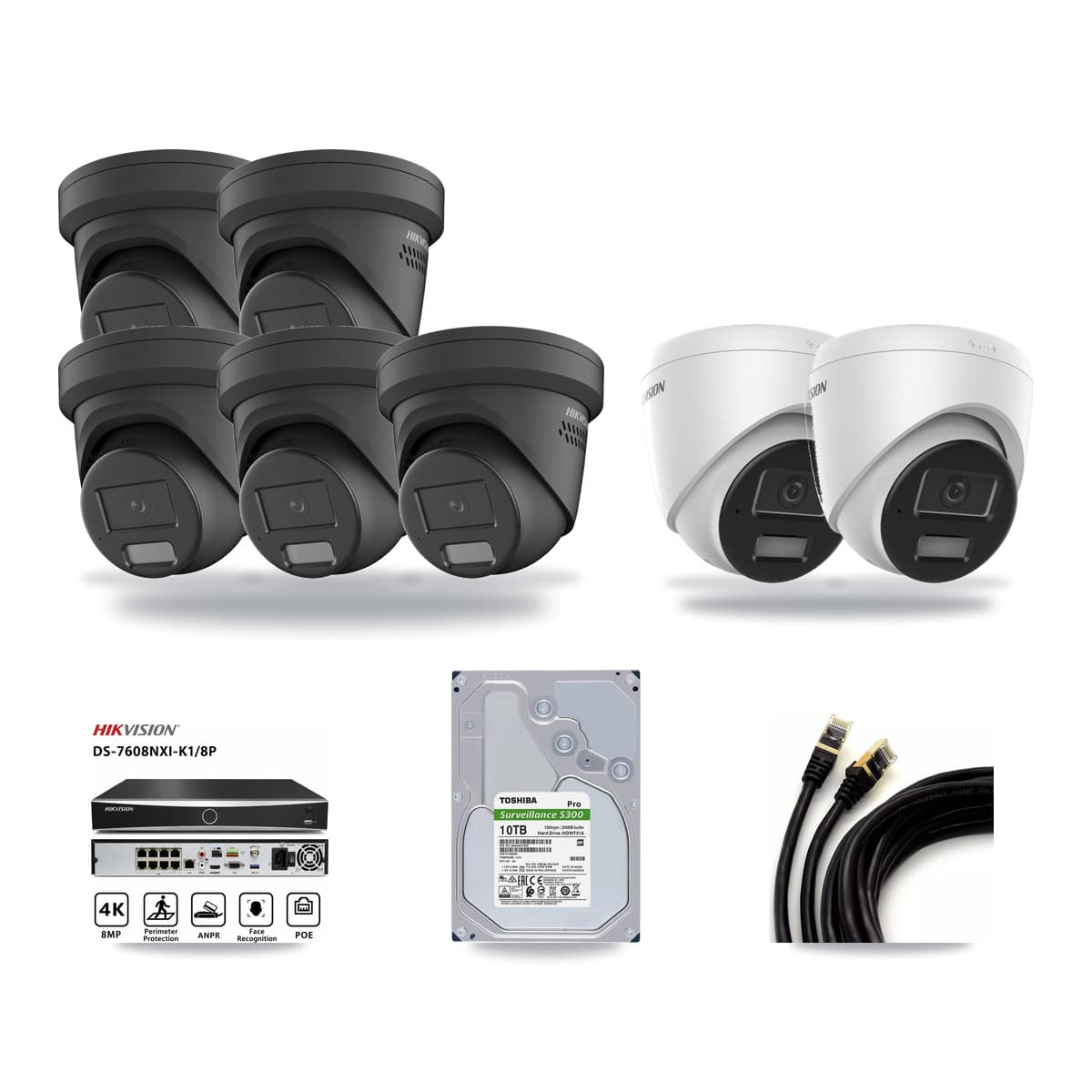 Hikvision 8-Channel 4MP CCTV Kit — 2 DS-2CD1343G2 + 5 DS-2CD2347G2 Turret Cameras + 10TB Recording - Image 1