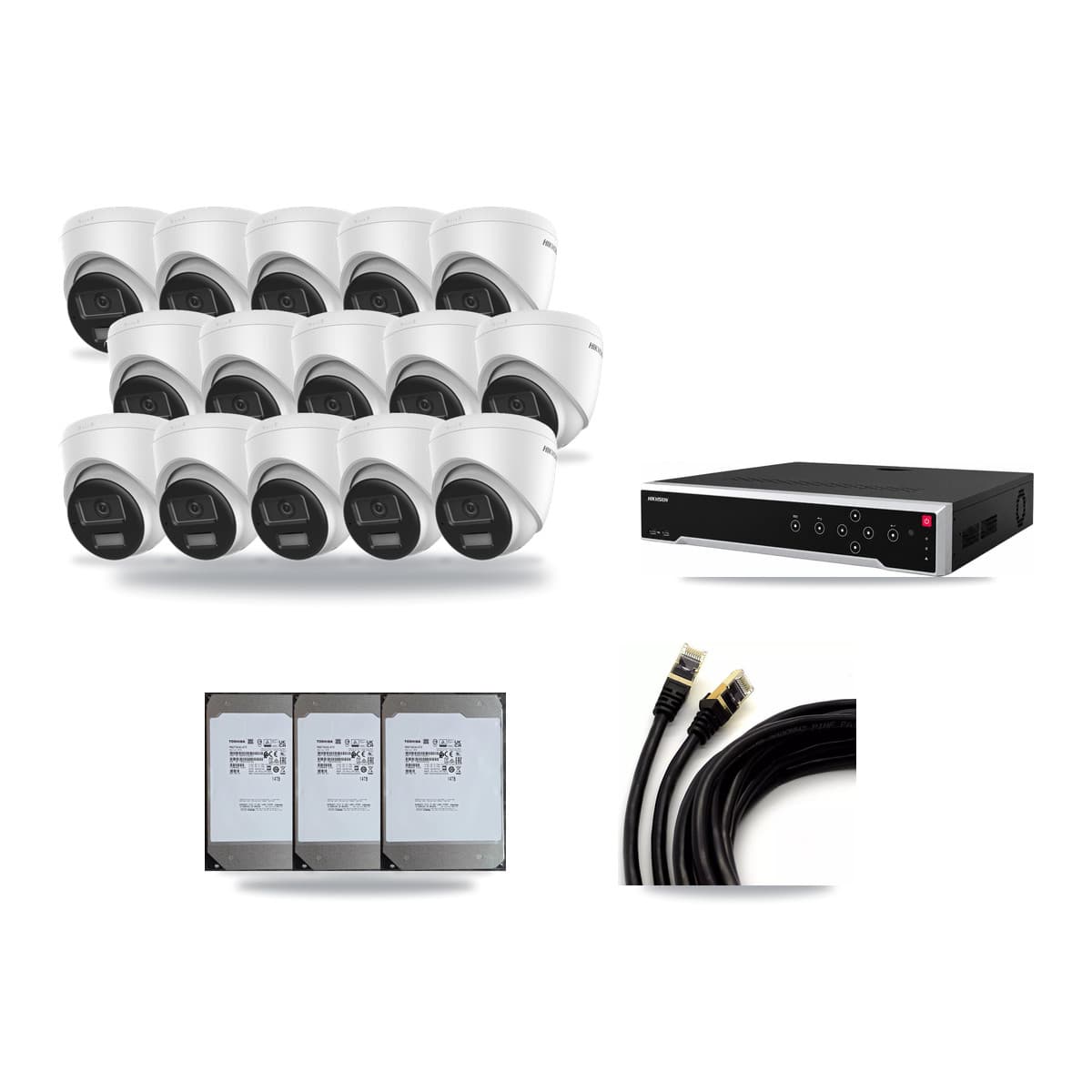 Hikvision 32-Channel 4K CCTV Kit — 15 DS-2CD1383G2-LIU Turret Cameras + 3× 14TB Recording (DS-7732NI-M4/24P Recorder) - Image 1