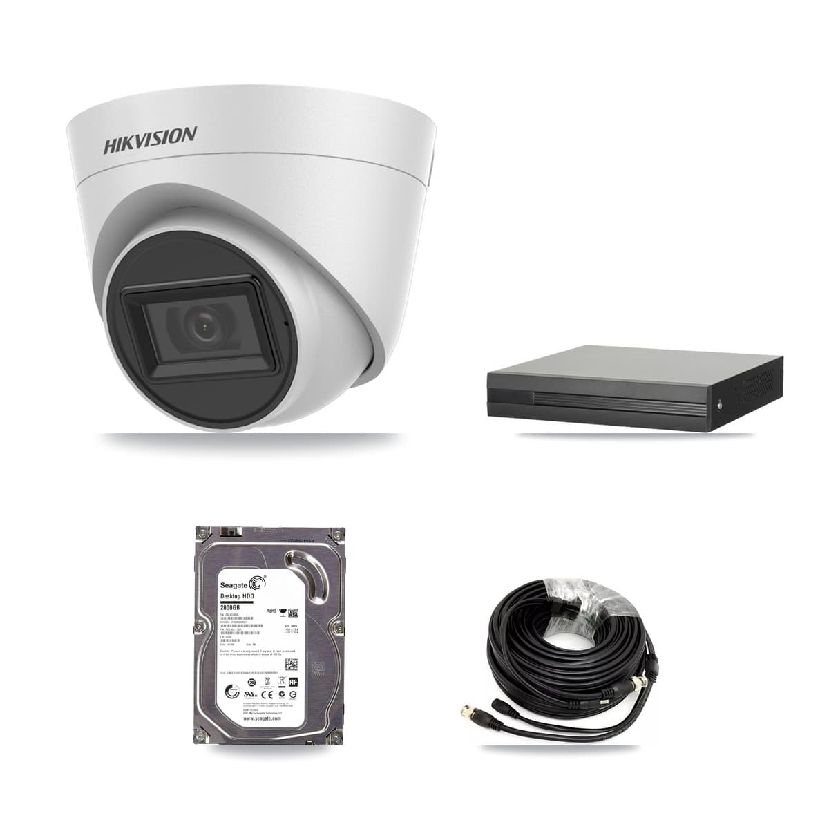 Hikvision 4-Channel 5MP CCTV Kit — 4 White Turret Cameras + 2TB Recording (XVR-3104HS Recorder) - Image 1