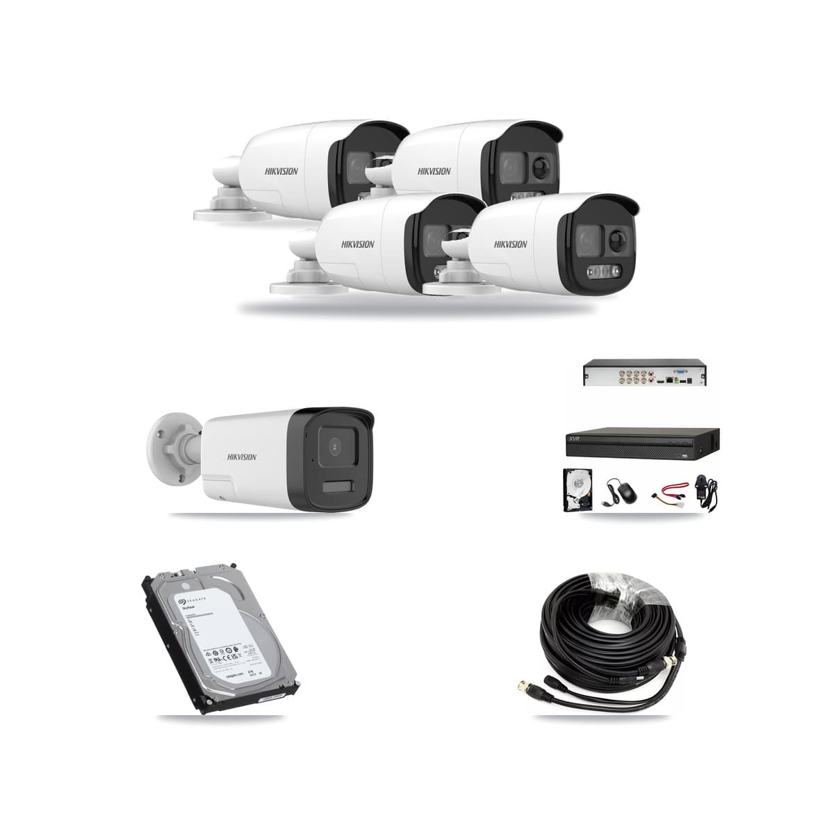 Hikvision & Dahua 8-Channel 5MP CCTV Kit — 4 DS-2CE12KF3T + 1 DS-2CE17K0T Bullet Cameras + 6TB Recording (XVR-3108AD Recorder) - Image 1