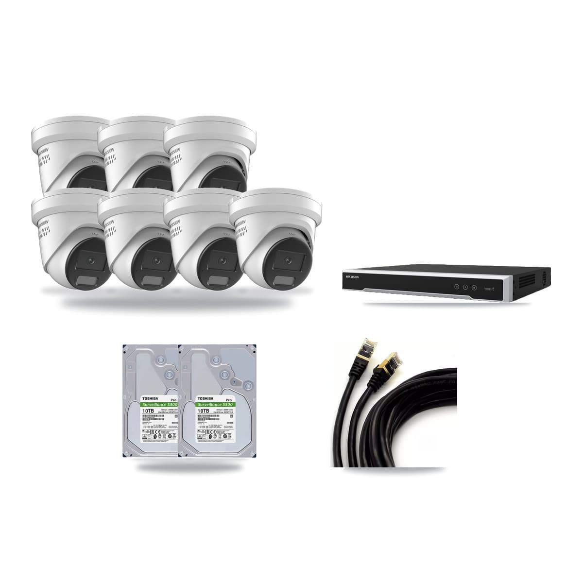 Hikvision 8-Channel 4K CCTV Kit — 7 DS-2CD2387G2H Turret Cameras + 2× 10TB Recording - Image 1