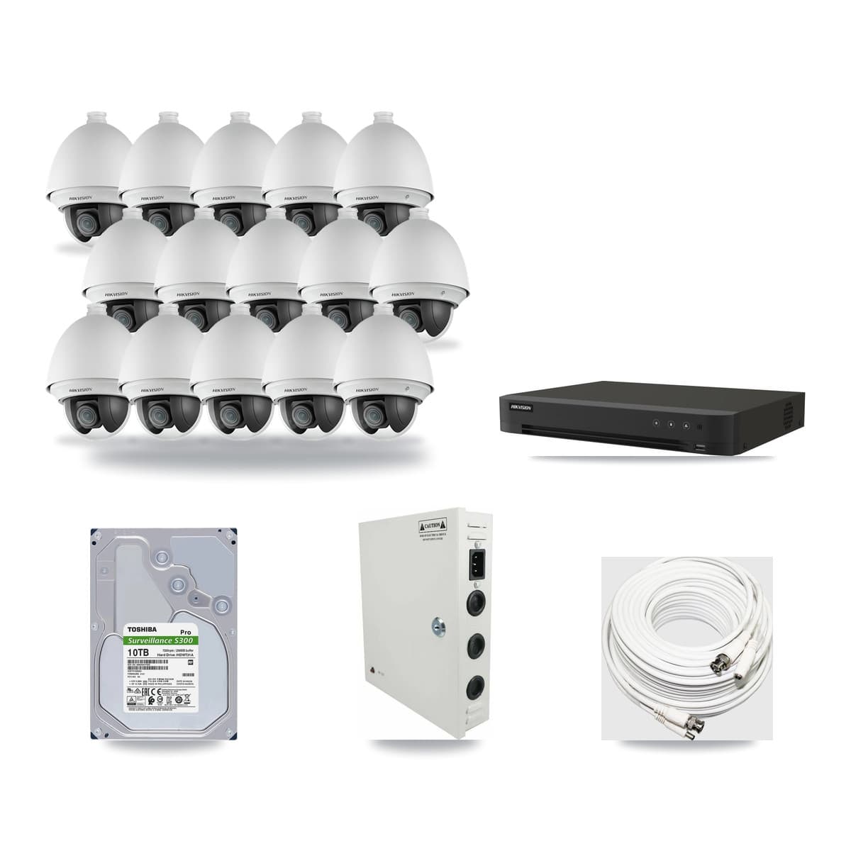 Hikvision 16-Channel 2MP CCTV Kit — 15 DS-2AE4225T PTZ Cameras + 10TB Recording (IDS-7216HQHI Recorder) - Image 1