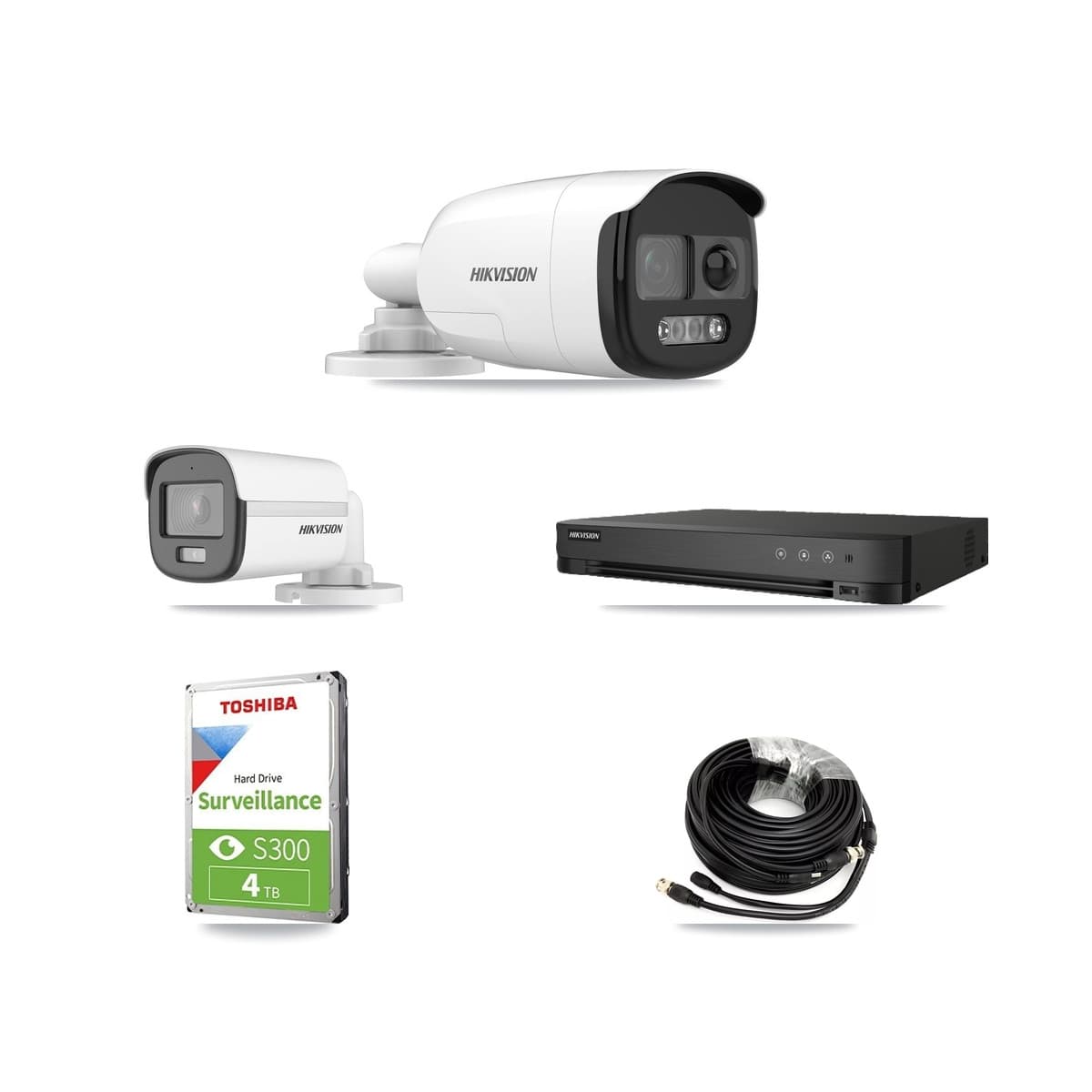 Hikvision 8-Channel 5MP CCTV Kit — 1 DS-2CE12KF0T-LFS + 2 DS-2CE12KF3T-PIRXO Bullet Cameras + 4TB Recording (IDS-7208HUHI-M1/E Recorder)
