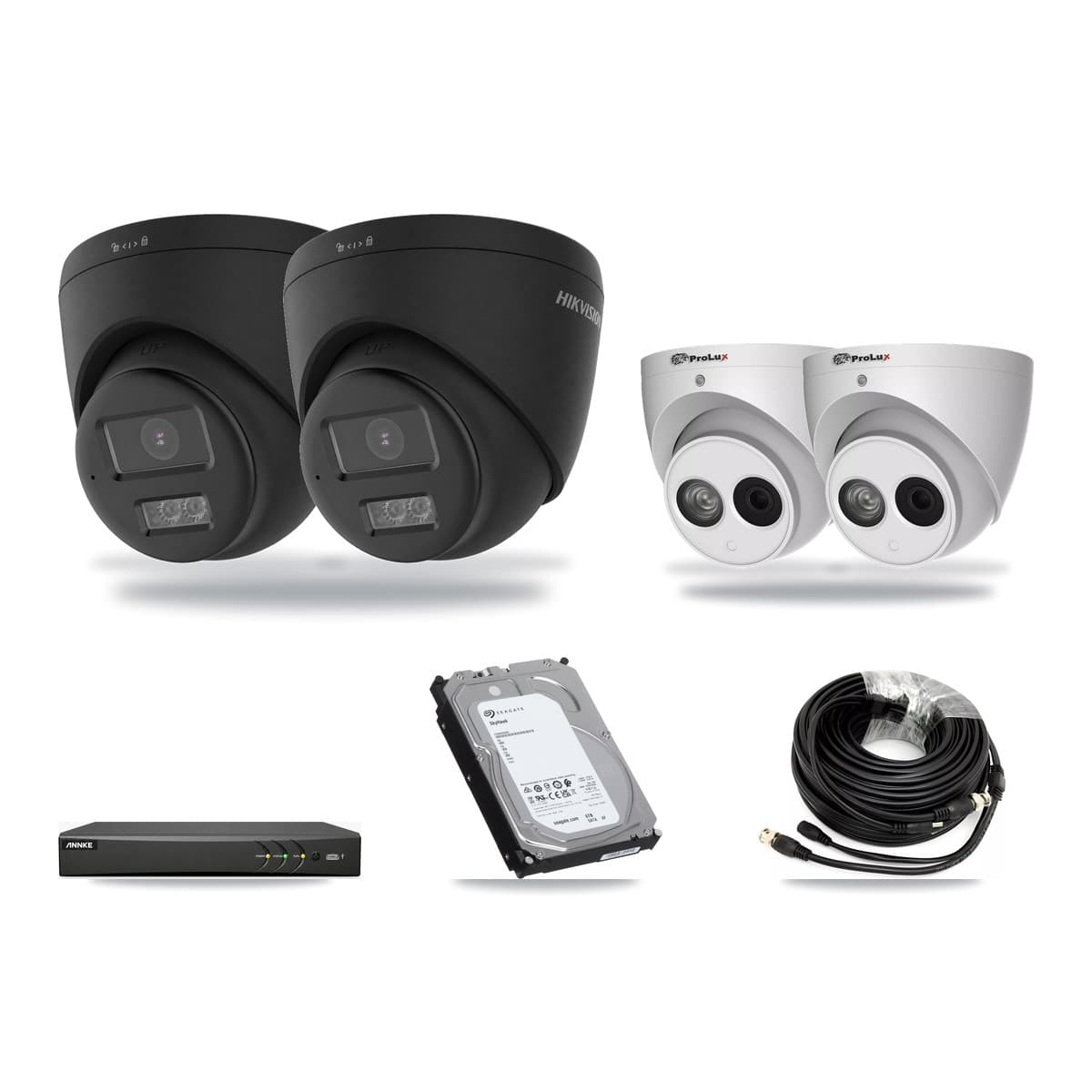 4-Channel 4MP – 4K CCTV Kit — 2 Black 4K + 2 4MP Turret Cameras + 6TB Recording (AN-DV4-8MP Recorder) - Image 1