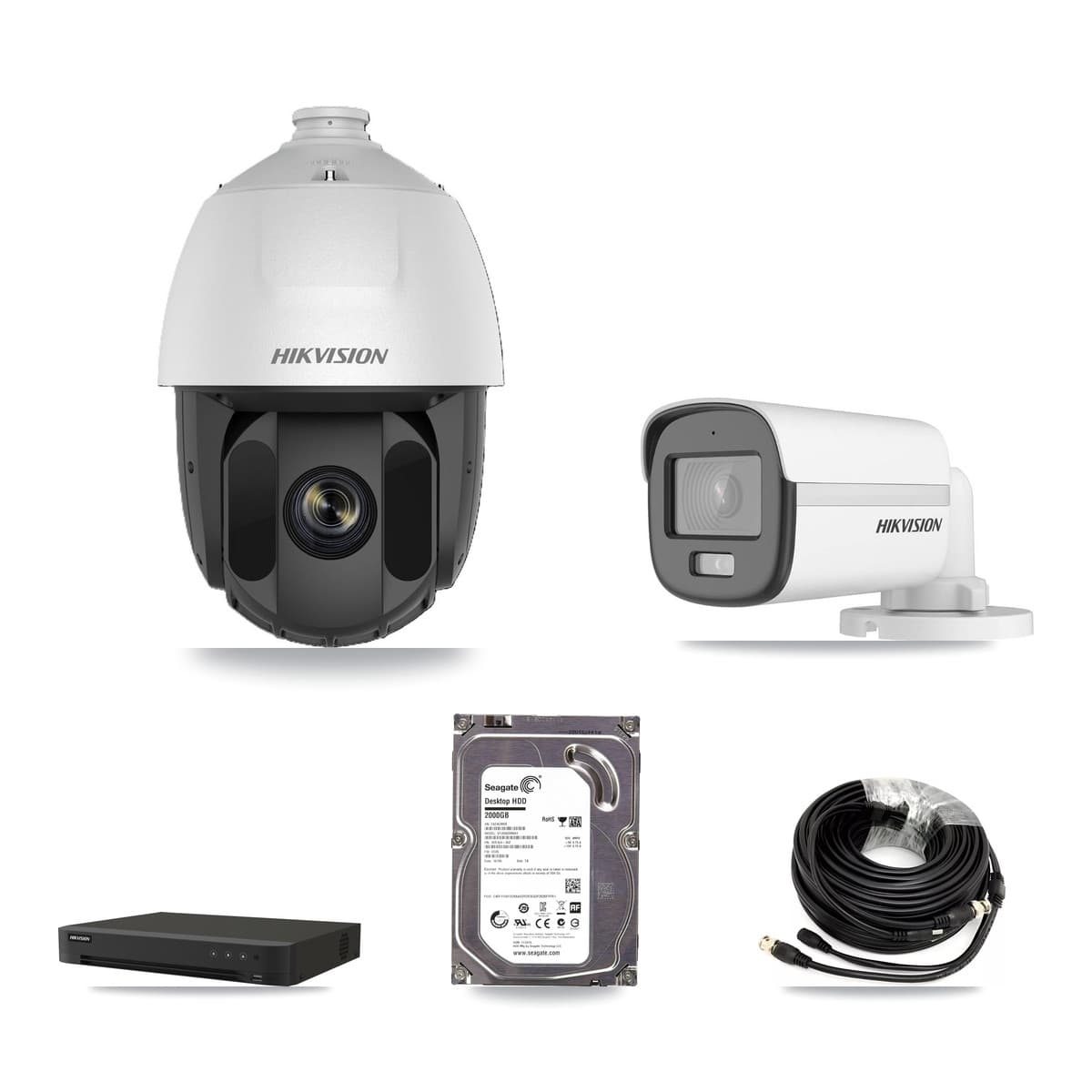 Hikvision 16-Channel 2MP – 5MP CCTV Kit — 1 DS-2AE5225TI 2MP PTZ + 1 DS-2CE12KF0T 5MP Bullet Cameras + 2TB Recording