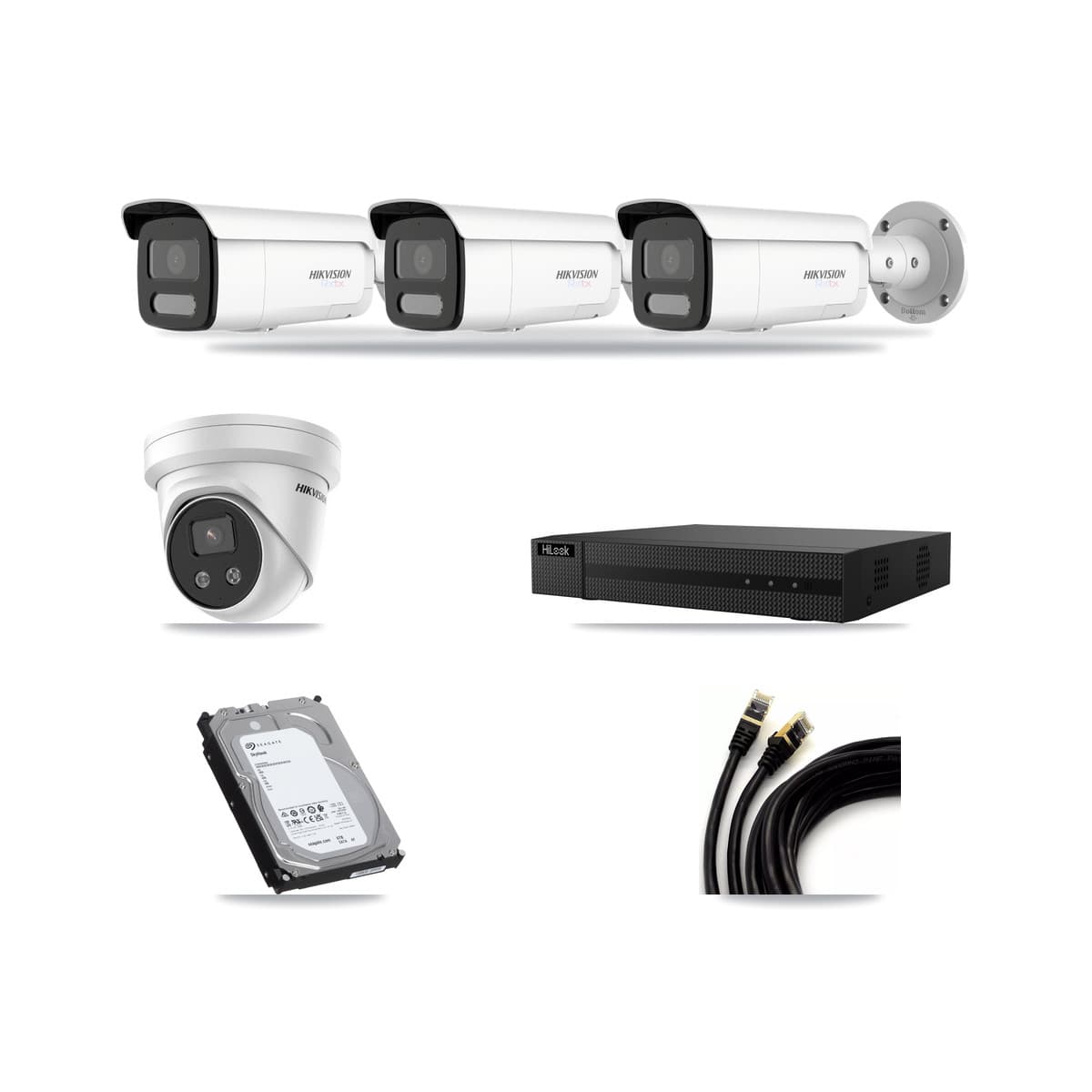 Hikvision & HiLook 8-Channel 5MP – 4K CCTV Kit — 3 4K Bullet + 1 5MP Turret Cameras + 6TB Recording - Image 1