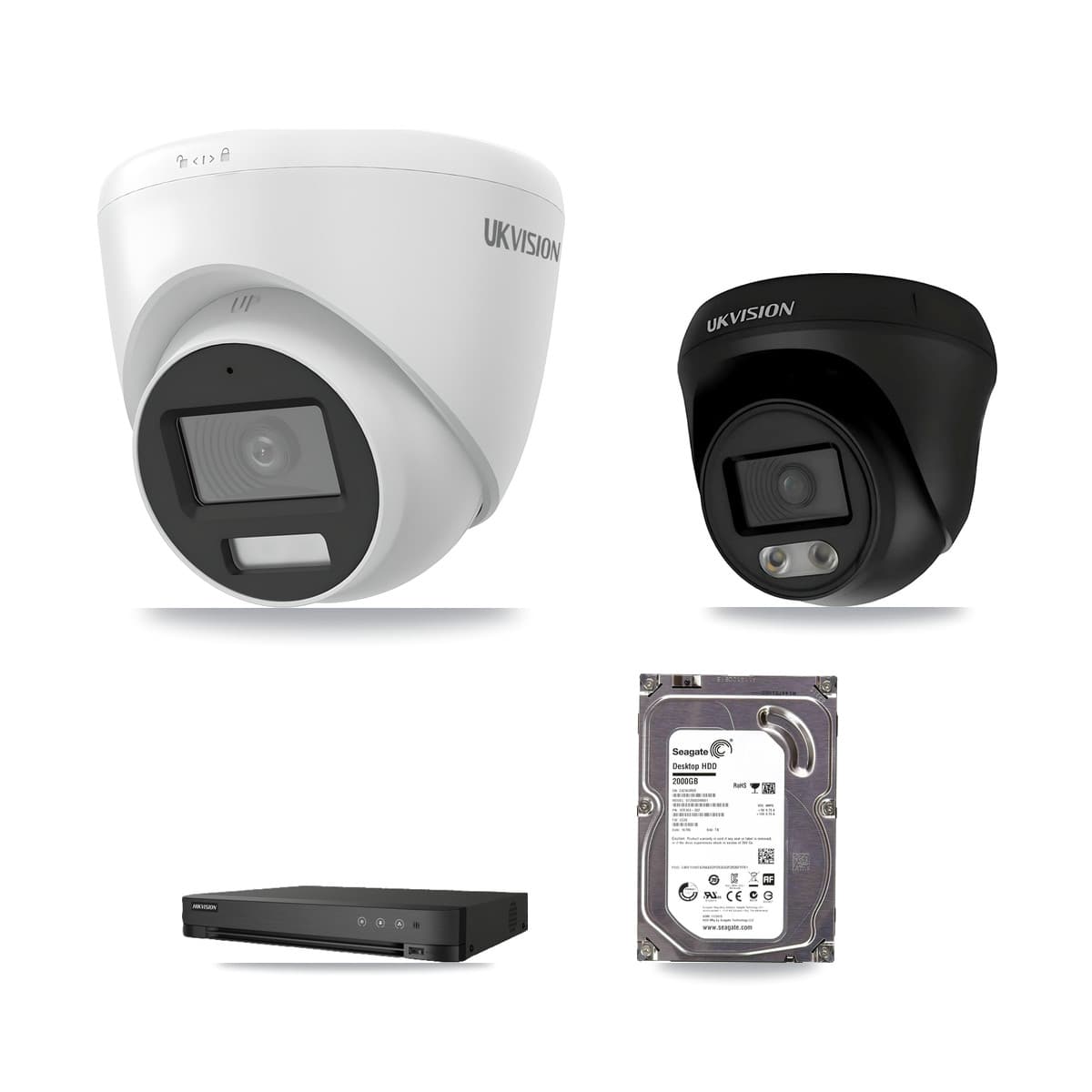 Hikvision 8-Channel 4K CCTV Kit — 3 UKVISION Cameras + 2TB Recording (IDS-7208HUHI Recorder)