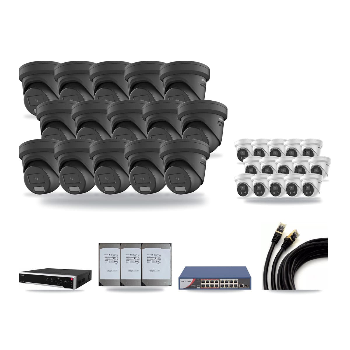 Hikvision 32-Channel 4MP – 5MP CCTV Kit — 15 4MP + 15 5MP Turret Cameras + 3× 14TB Recording - Image 1