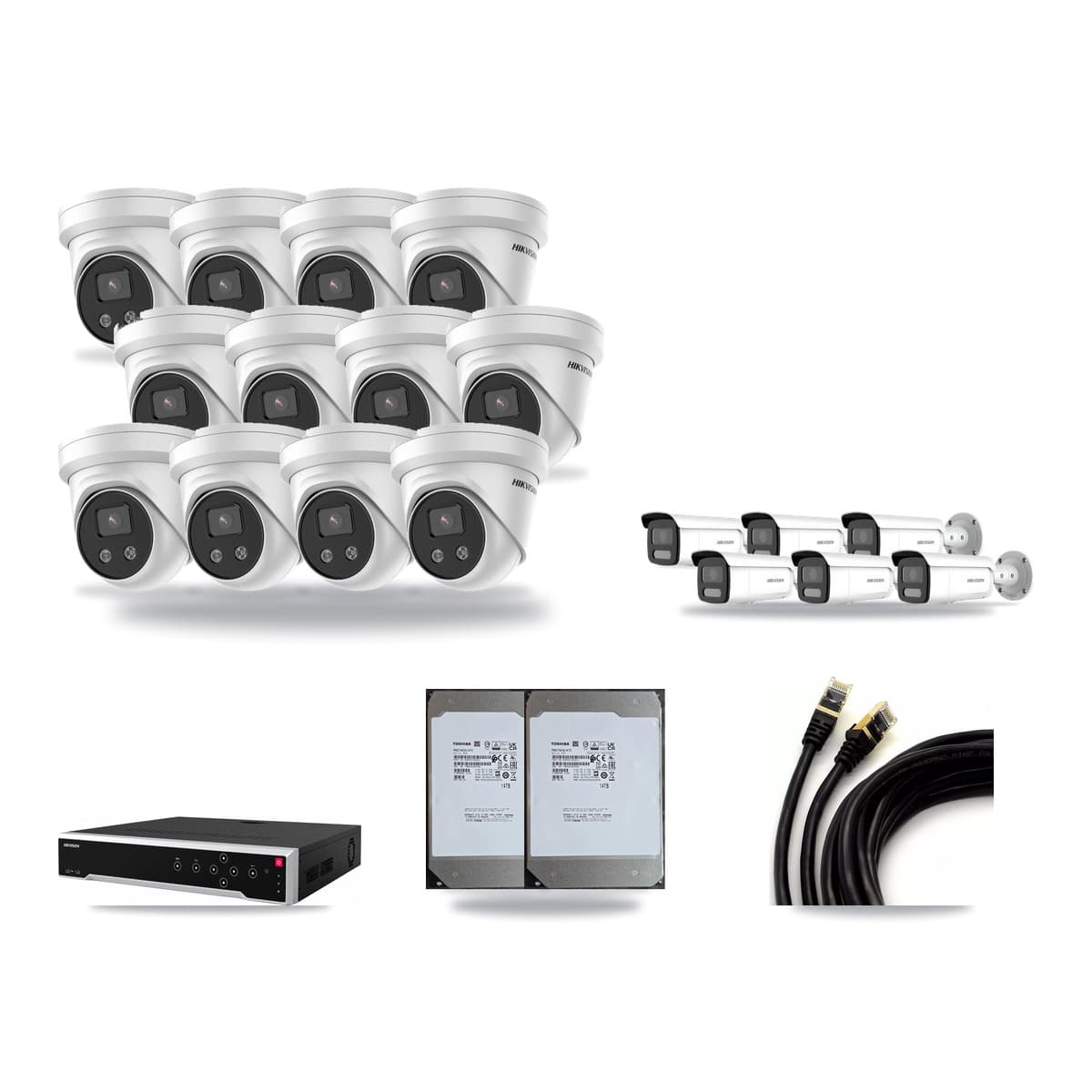 Hikvision 32-Channel 4MP – 5MP CCTV Kit — 6 4MP Bullet + 12 5MP Turret Cameras + 2× 14TB Recording - Image 1