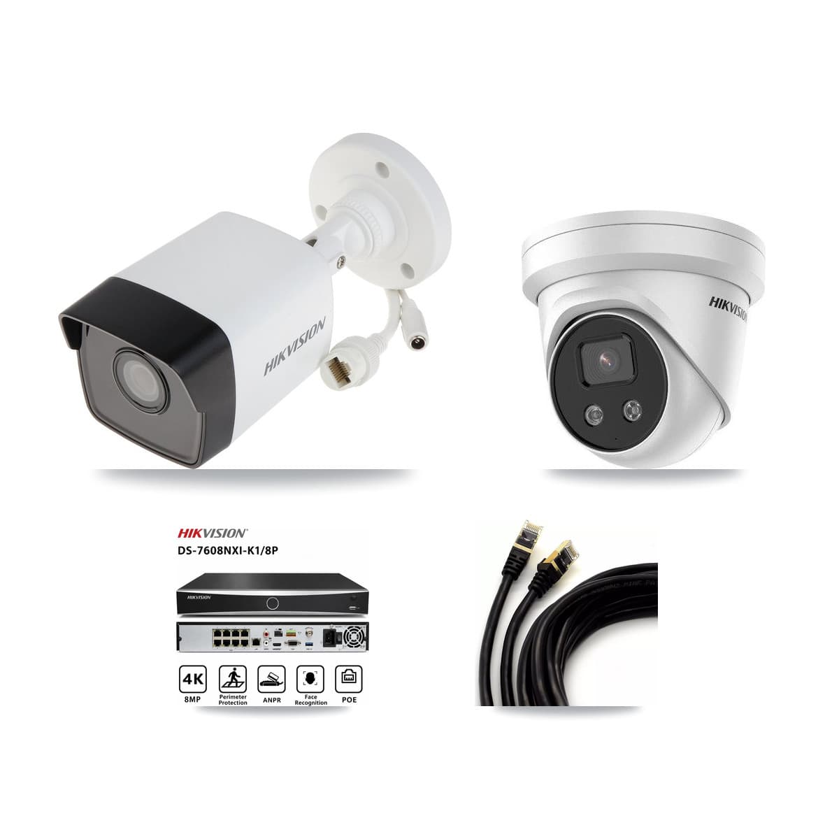 Hikvision 8-Channel 5MP CCTV Kit — 1 Bullet + 1 Turret Cameras + 3TB Recording (DS-7608NXI Recorder)