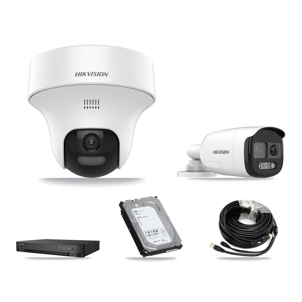 Hikvision 4-Channel 5MP CCTV Kit — 1 DS-2CE12KF3T Bullet + 2 DS-2CE70K0T Turret Cameras + 6TB Recording (IDS-7204HQHI Recorder)