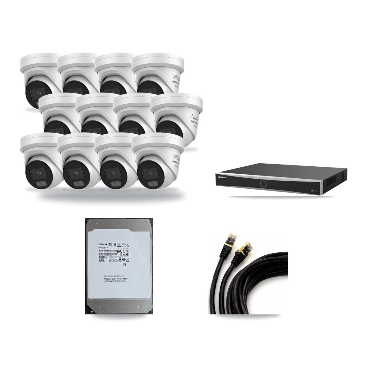 Hikvision 16-Channel 4MP CCTV Kit — 12 DS-2CD2347G3 Turret Cameras + 14TB Recording (DS-7616NXI Recorder) - Image 1