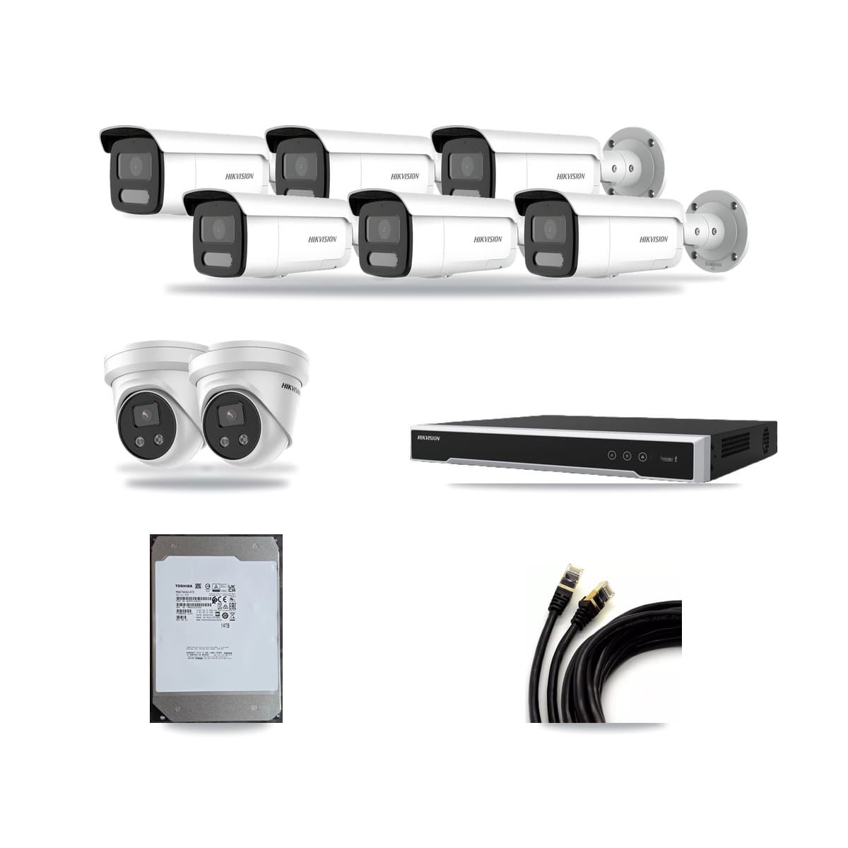 Hikvision 16-Channel 4MP – 5MP CCTV Kit — 6 4MP Bullet + 2 5MP Turret Cameras + 14TB Recording (DS-7616NI-M2 Recorder) - Image 1
