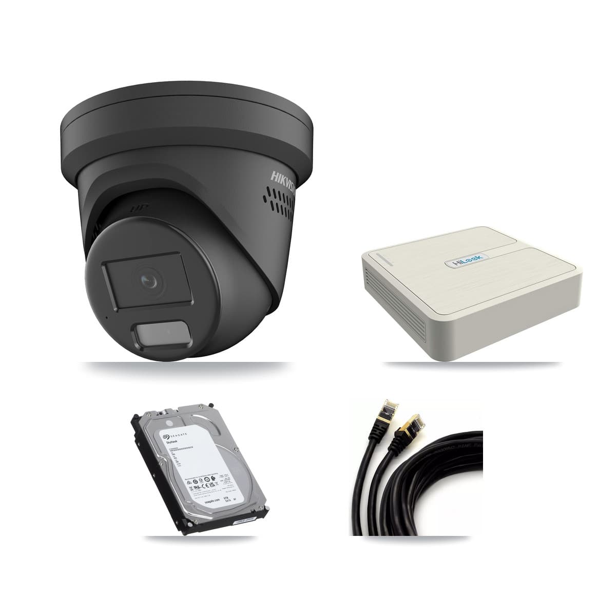 Hikvision & HiLook 8-Channel 4MP CCTV Kit — 8 Black Turret Cameras + 6TB Recording (NVR-108H-D Recorder)