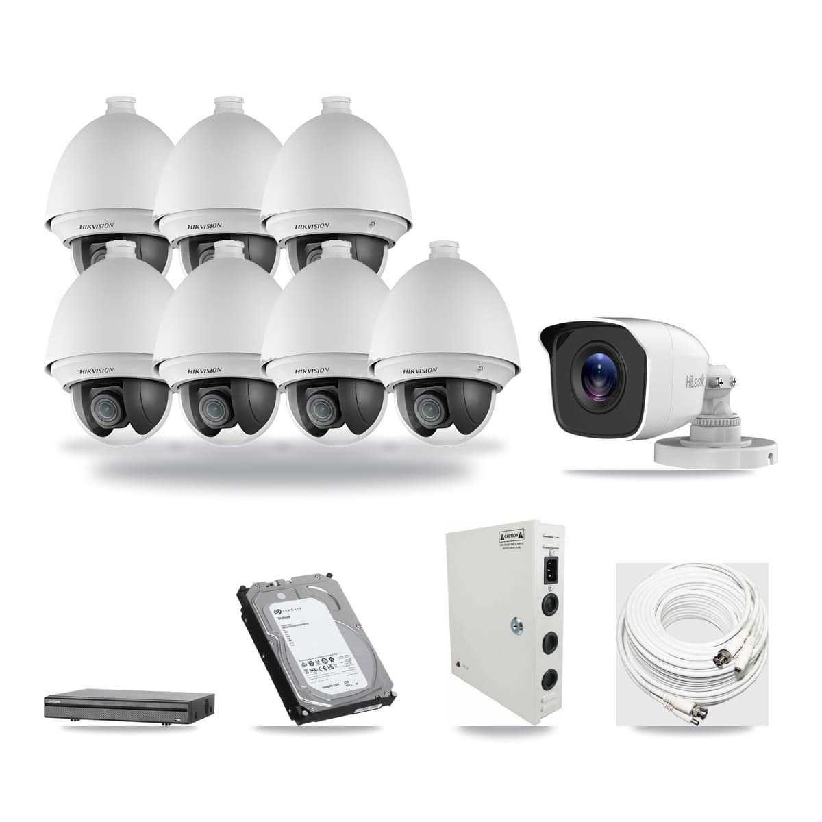 8-Channel 2MP – 4MP CCTV Kit — 7 2MP PTZ + 1 4MP Bullet Cameras + 6TB Recording (DH-XVR5108H Recorder) - Image 1